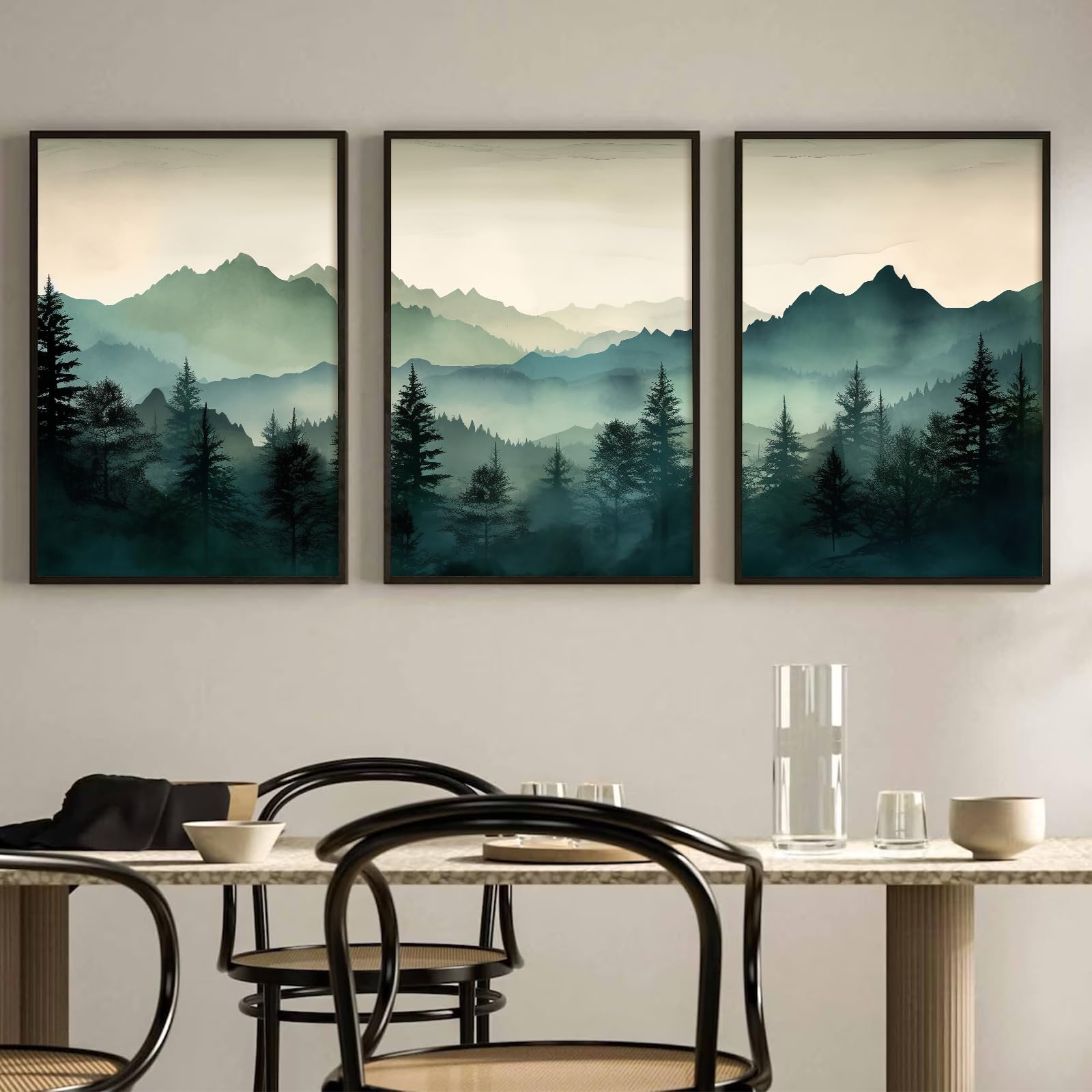 Mountain Wall Art Decor Set Of 3 Sage Green Forest Canvas Wall Art Prints Nature Landscape Wall Decor Watercolor Pine Tree Pictu