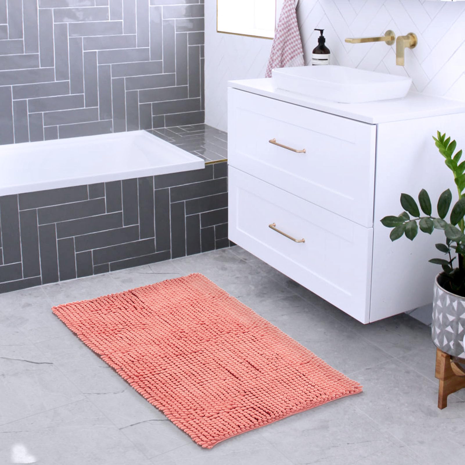 Freshmint Chenille Bathroom Rugs Mat 24''X17'',Non-Slip Bath Mat For Bathroom Floor & Bathtub, Washable Soft Shower Shag Bath Ru