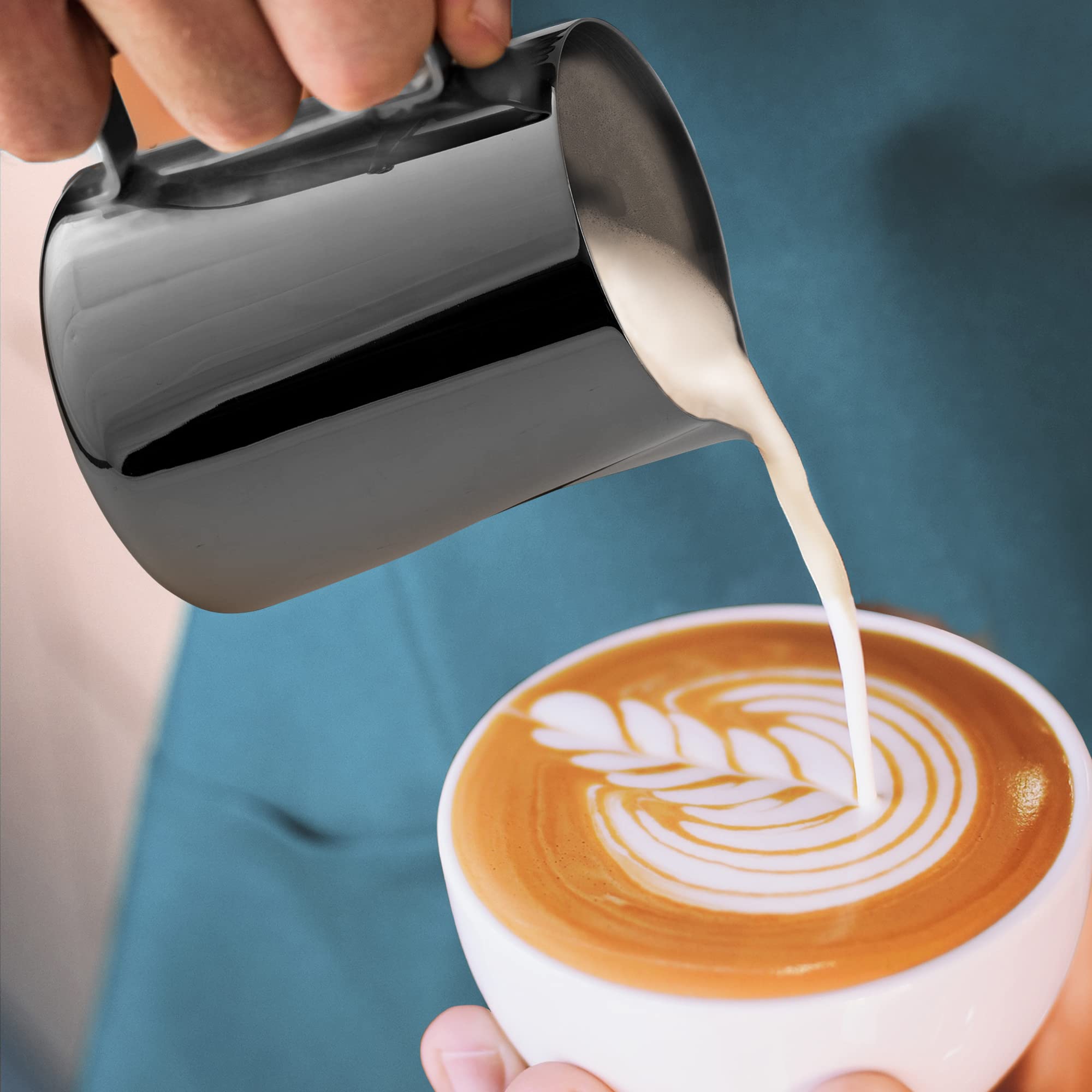 Zulay Kitchen Milk Frother Set - Latte Art Coffee Kit - Comes With Milk Frother Handheld, Stainless Steel Frothing Pitcher & Cof