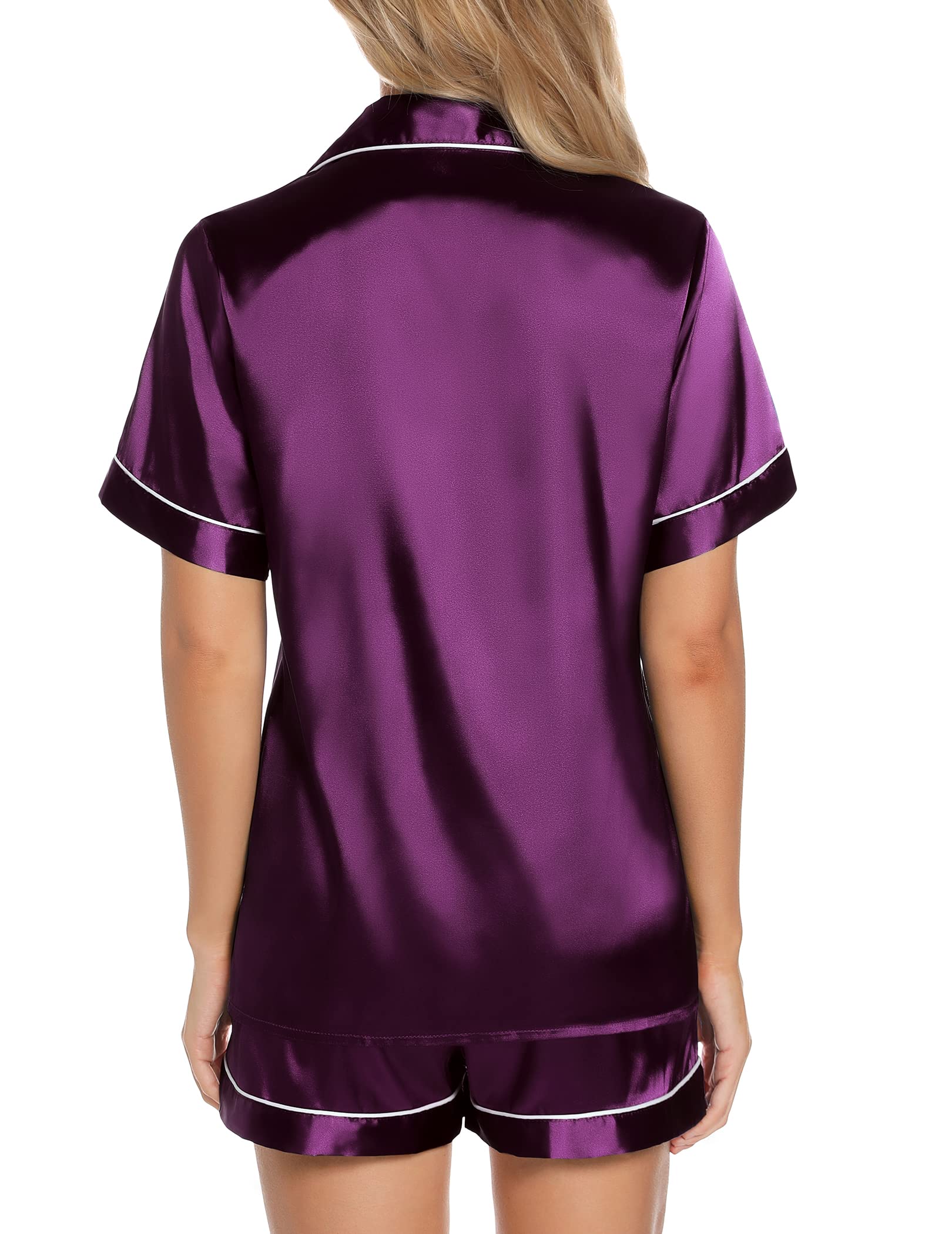 Anjue Silk Pajamas For Women Short Sleeve Satin Shorts Set Cute Pjs Sleep Sets Bride Pajamas Bridesmaid Pjs(Purple,L)