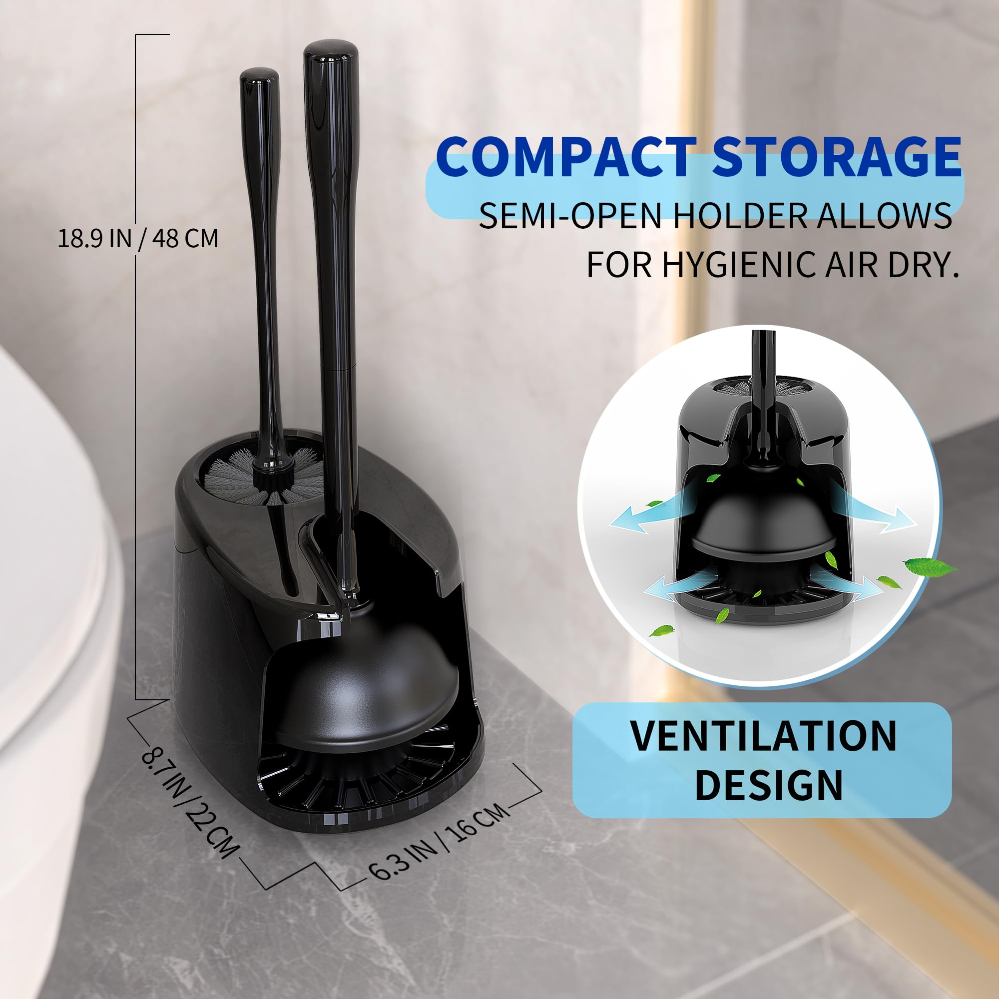 Mr.Siga Toilet Plunger And Bowl Brush With Holder, Heavy Duty Toilet Brush And Plunger Set For Bathroom Cleaning, Black, 1 Set