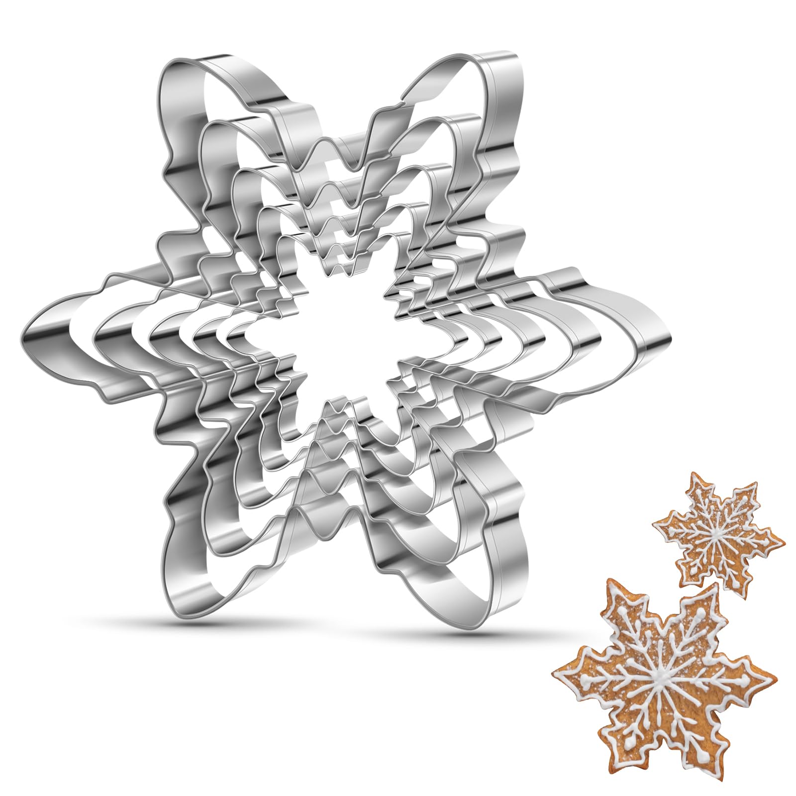 Snowflake Cookie Cutter Winter Christmas Biscuit Cutters New Years Day Diy Baking Mold, Pack Of 5