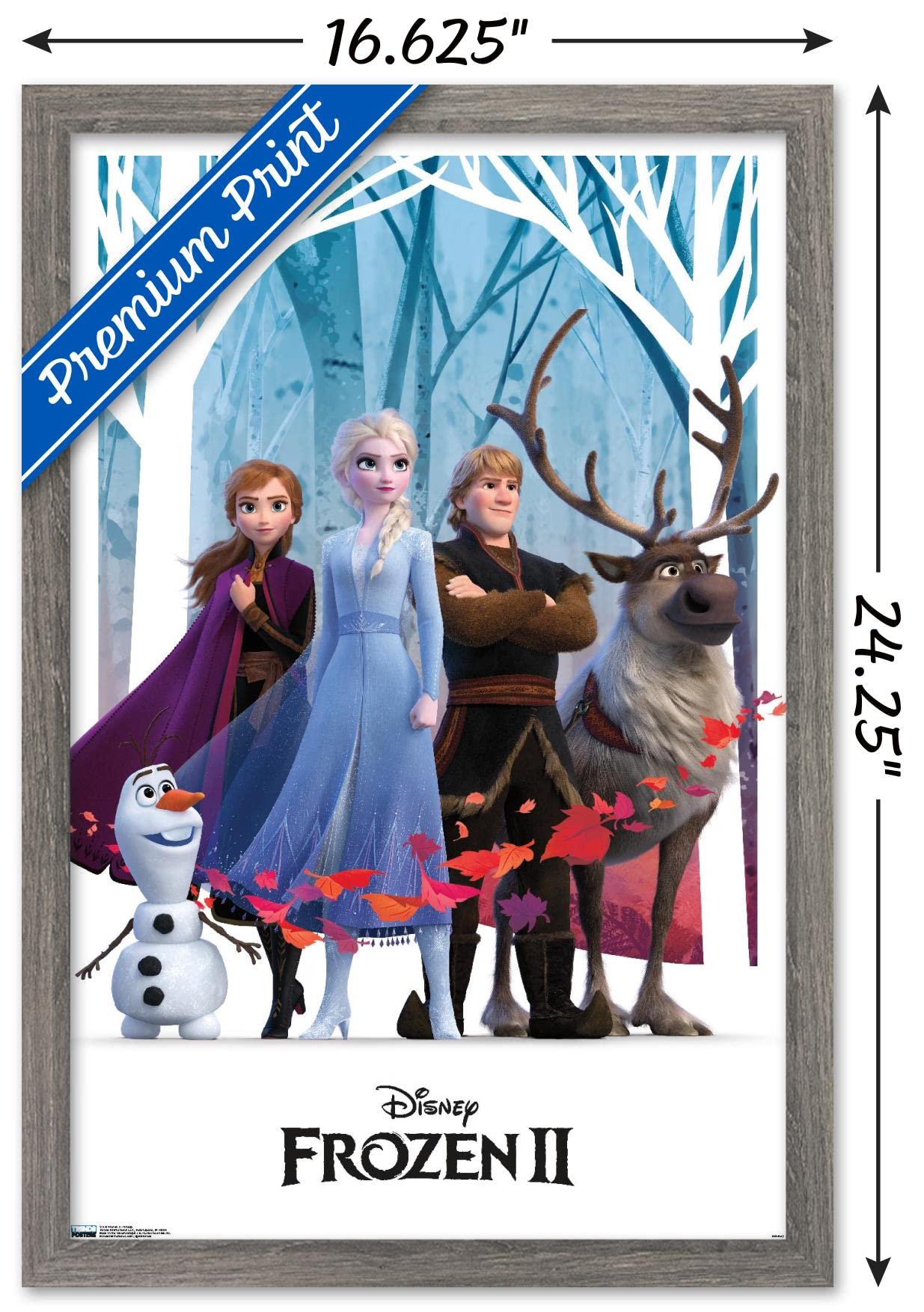 Trends International Disney Frozen 2 - Group Wall Poster, 14.725'' X 22.375'', Barnwood Framed Version