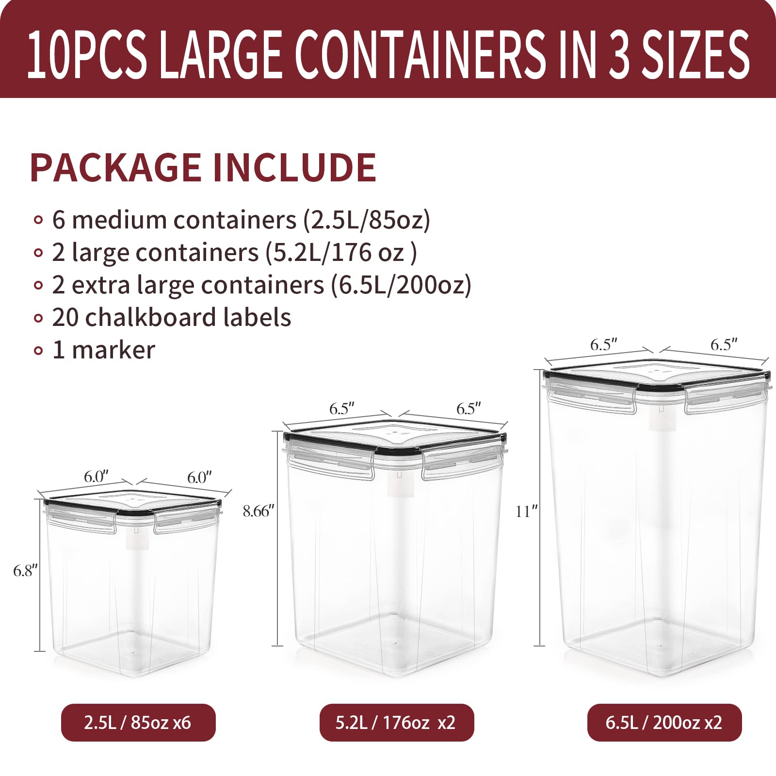 Praki Large Airtight Food Storage Containers With Lids, 10Pcs Plastic Cereal Storage Containers, Kitchen & Pantry Organizers And