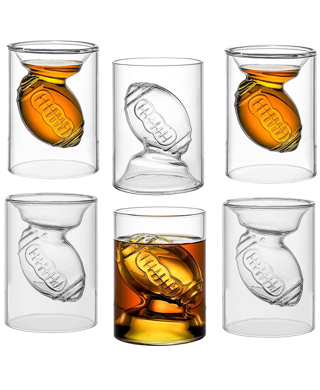 Madarc Sport Set Of 6 - Football Reversible Shot Glasses 2Oz / 4.5Oz (Classic) 2Oz / 4.5Oz, With 3D Relief Football Ball Shape I