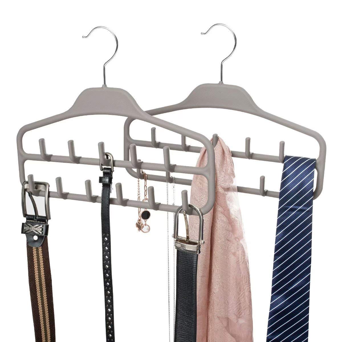 Fairyhaus Belt Hanger Organizer 2 Pack, Non Slip Tie Rack Holder, Durable Hanging Closet Accessory Hooks For Belts, Ties, Jewelr