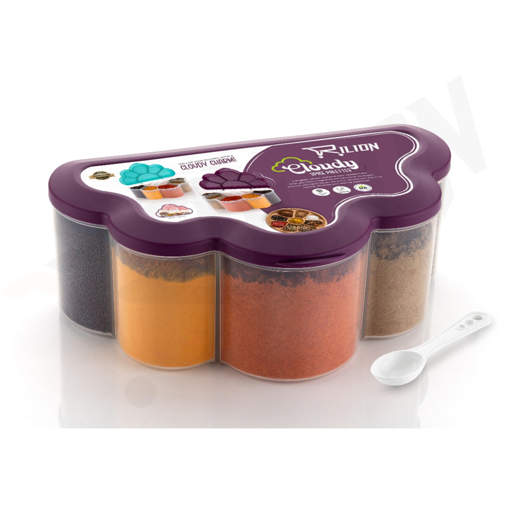 Rilion Cloudy Container Purple Kitchen Storage Box, 6 In 1 Plastic Box For Storage, Bpa Free Kitchen Containers For Cooking Esse