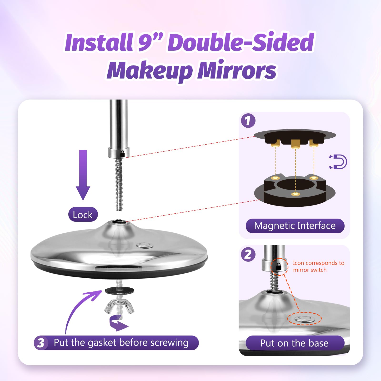 9'' Makeup Mirror With Lights: 1X/15X Lighted Makeup Mirror With Magnification, True Hd Magnifying Mirror With 3 Color Lights, 3
