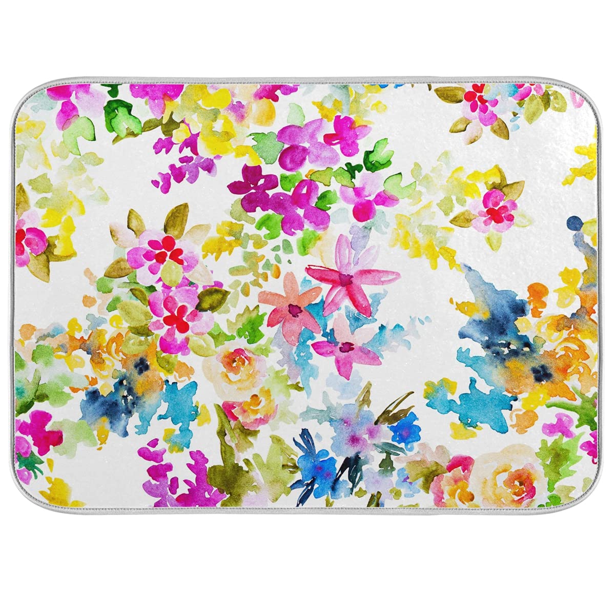 Spring Flowers Dish Drying Mat For Kitchen Counter 18'' X 16'' Inch - Absorbent Reversible Microfiber Dish Mat, Heat Resistant D