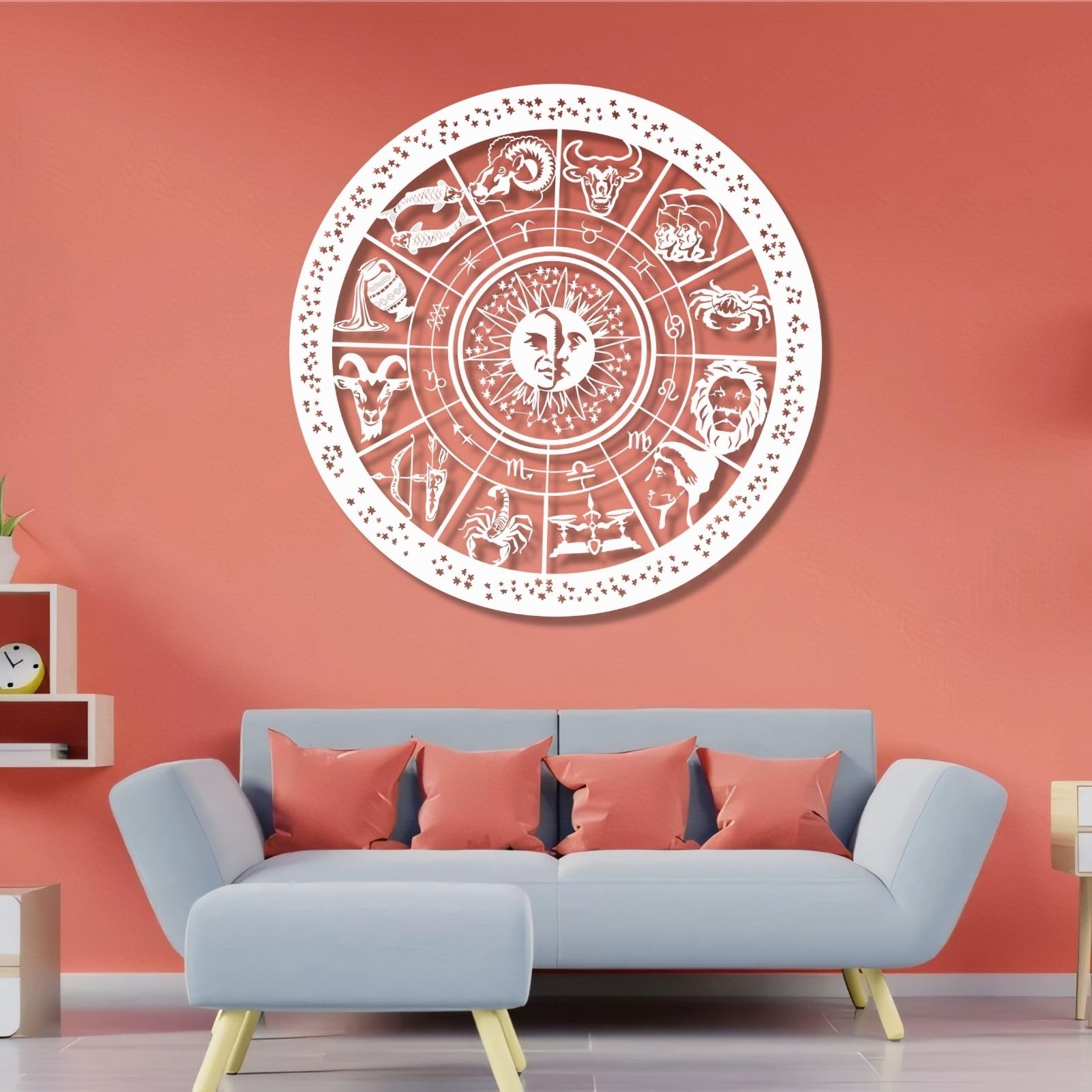 KingGenius Vintage Zodiac Signs Wall Hanging,Metal Wall Zodiac Sign,Astral Chart Sign, Horoscope Gift,Furniture Decor (White, 23