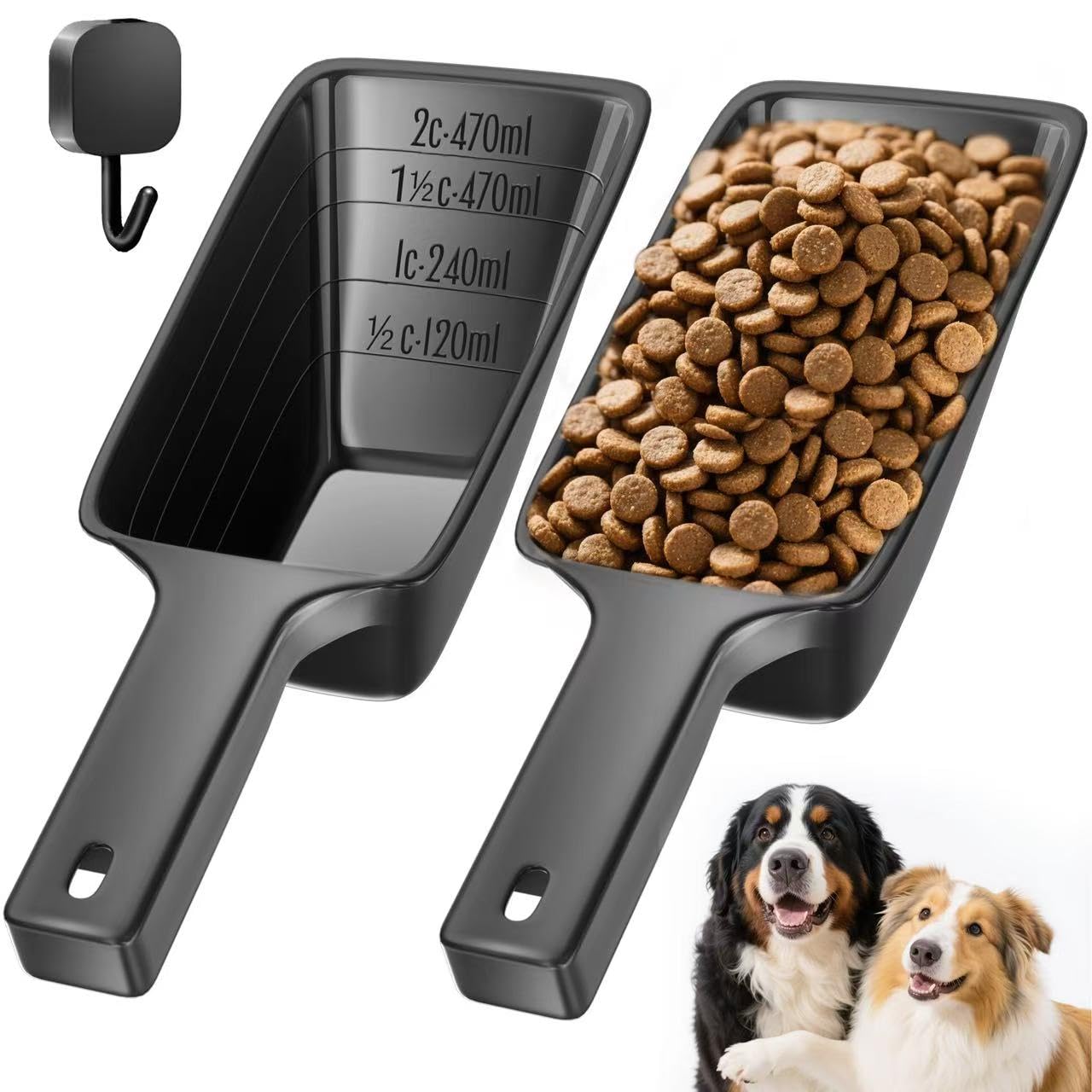 swesara Food Scoop 2 PACK,2 Cup Capacity Dog Food Scooper With Measuring Lines For Dog, Puppy and Cat Coffee Bean Scoop, Flour S
