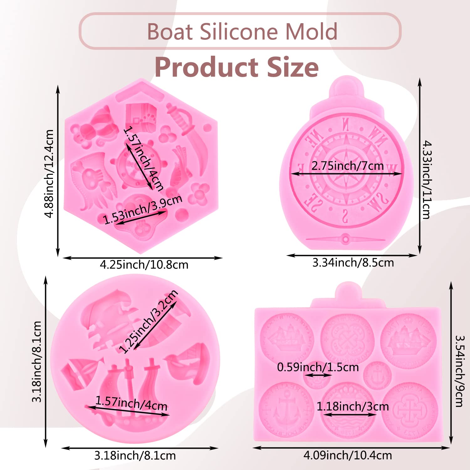 Miyahouse Pirate Theme Silicone Mold Sailing Boat Fondant Molds Compass Chocolate Mold Treasure Coins Candy Mold For Cupcake Cak