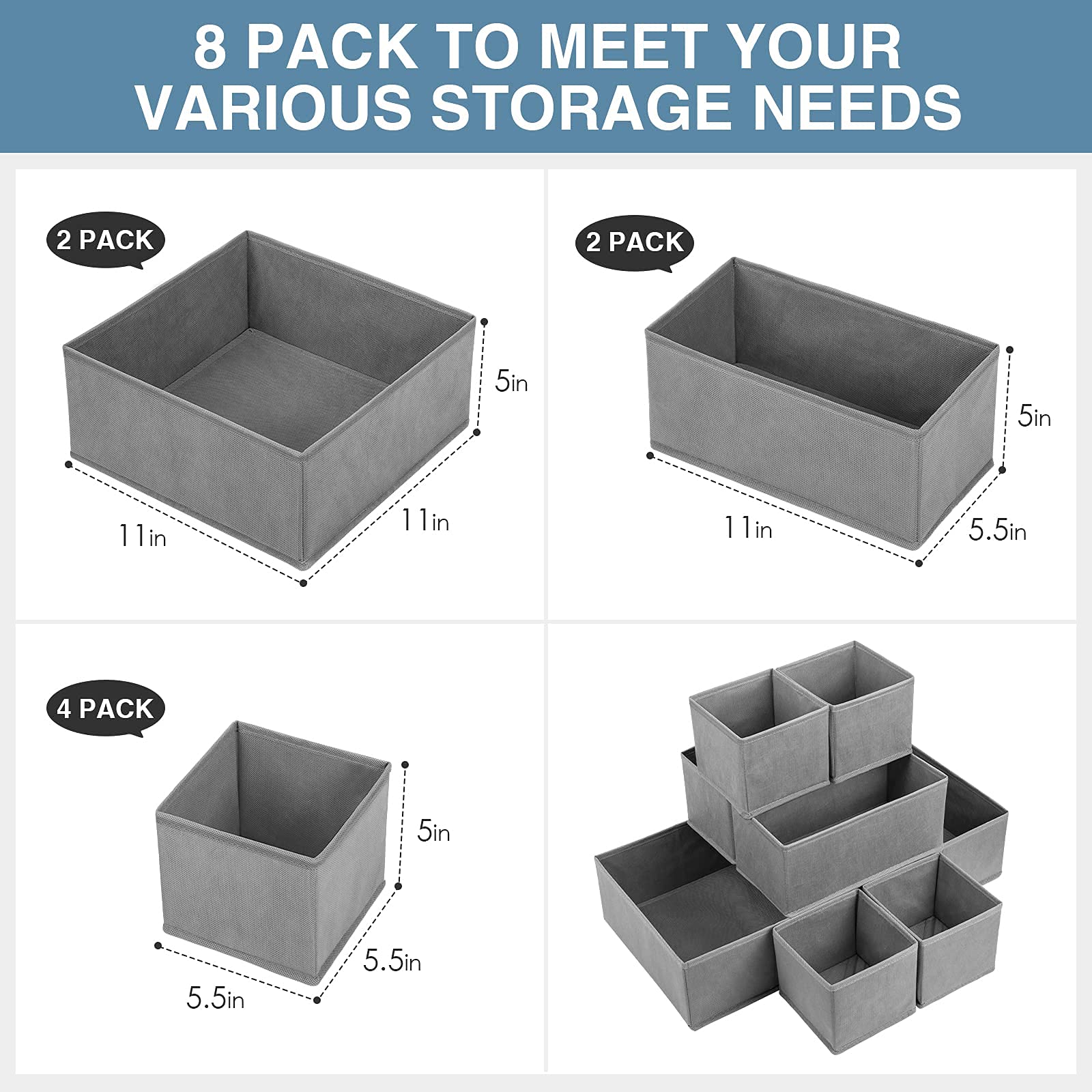 Drawer Organizer Clothes, 8 Pack Underwear Drawer Organizer, Foldable Closet Organizers and Storage Dresser Drawer Dividers for