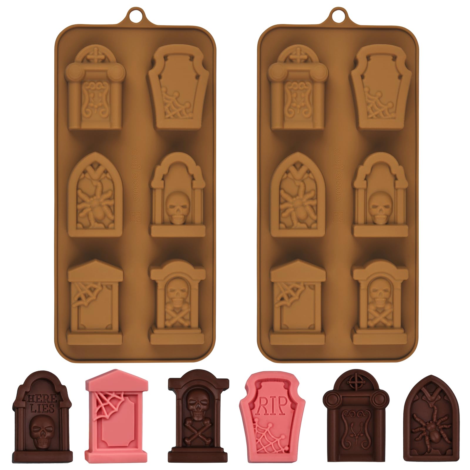 EDUEE Halloween Chocolate Molds RIP Gravestone Candy Mold 2 pcs Silicone Tombstone Ice Cube Mold (2 x 1.42 inch)