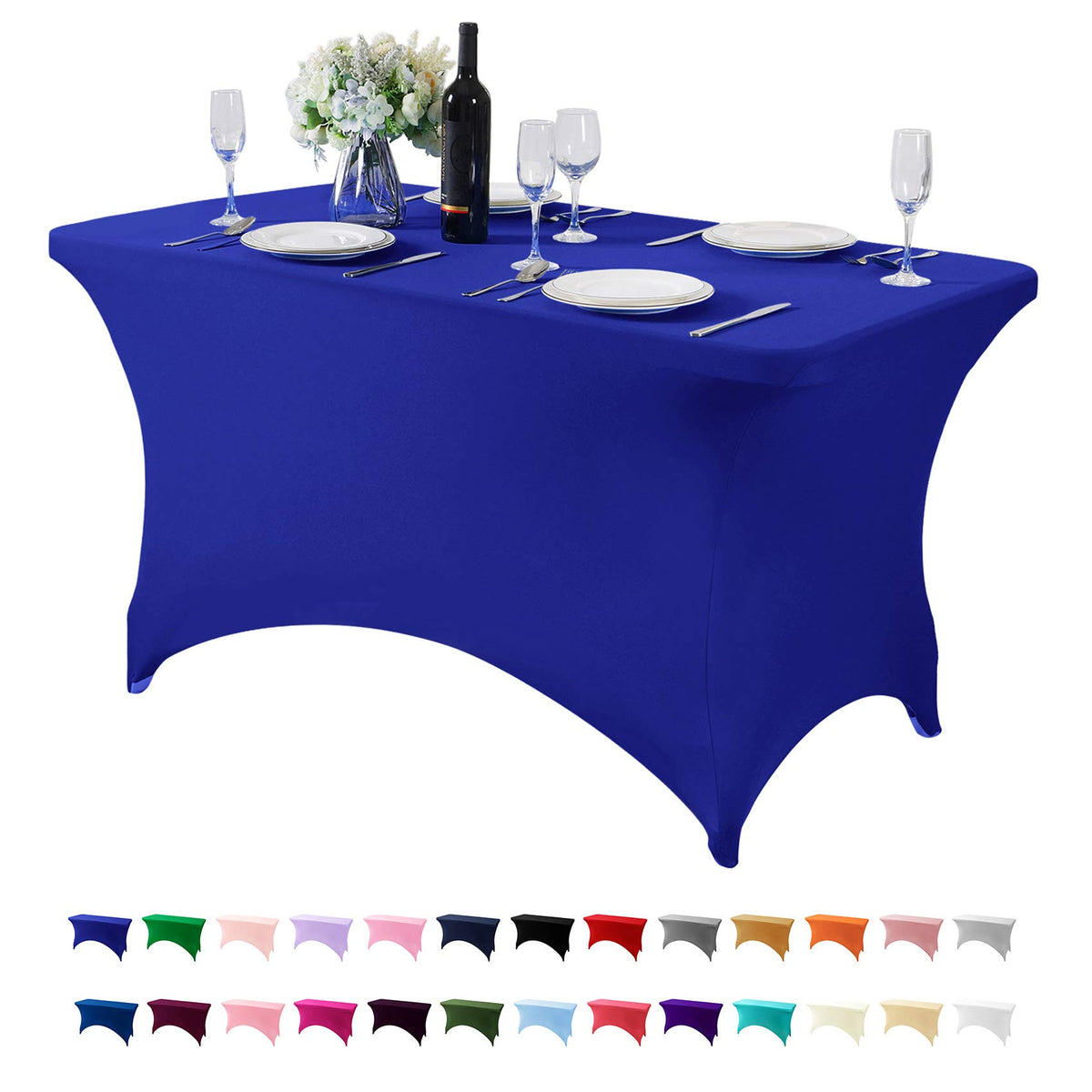 Hezuzo Spandex Table Cover For 4Ft Table Universal Fitted Stretch Tablecloth For Party, Banquet, Wedding And Events-Royal Blue