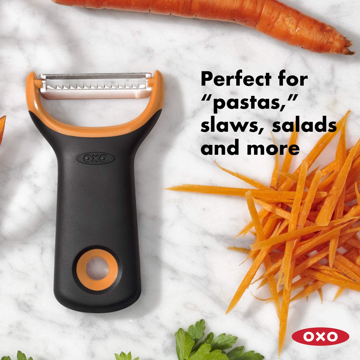 OXO Stainless Steel Y-Peeler, Black, 4.2"W x 8"H, Model 11259100, Good Grips Design