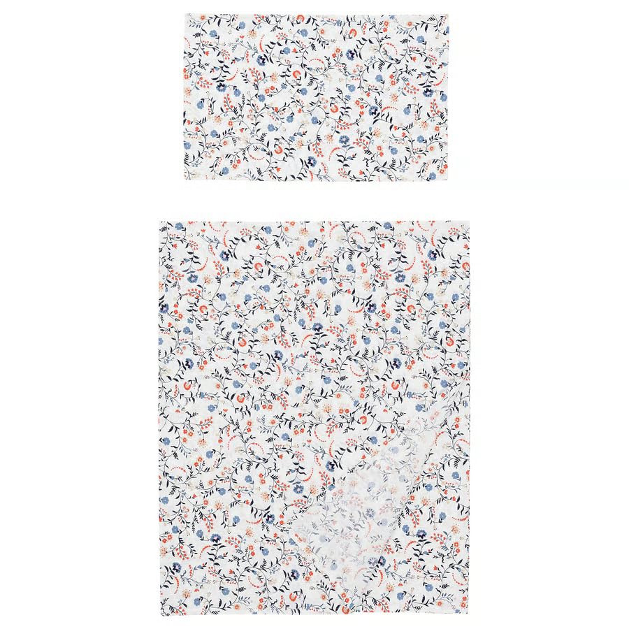 Stork Brudkrusbr Flat Sheet And Pillowcase Set, 100% Cotton, Floral Pattern, 152 Thread Count, Machine Washable, White, 150X260/