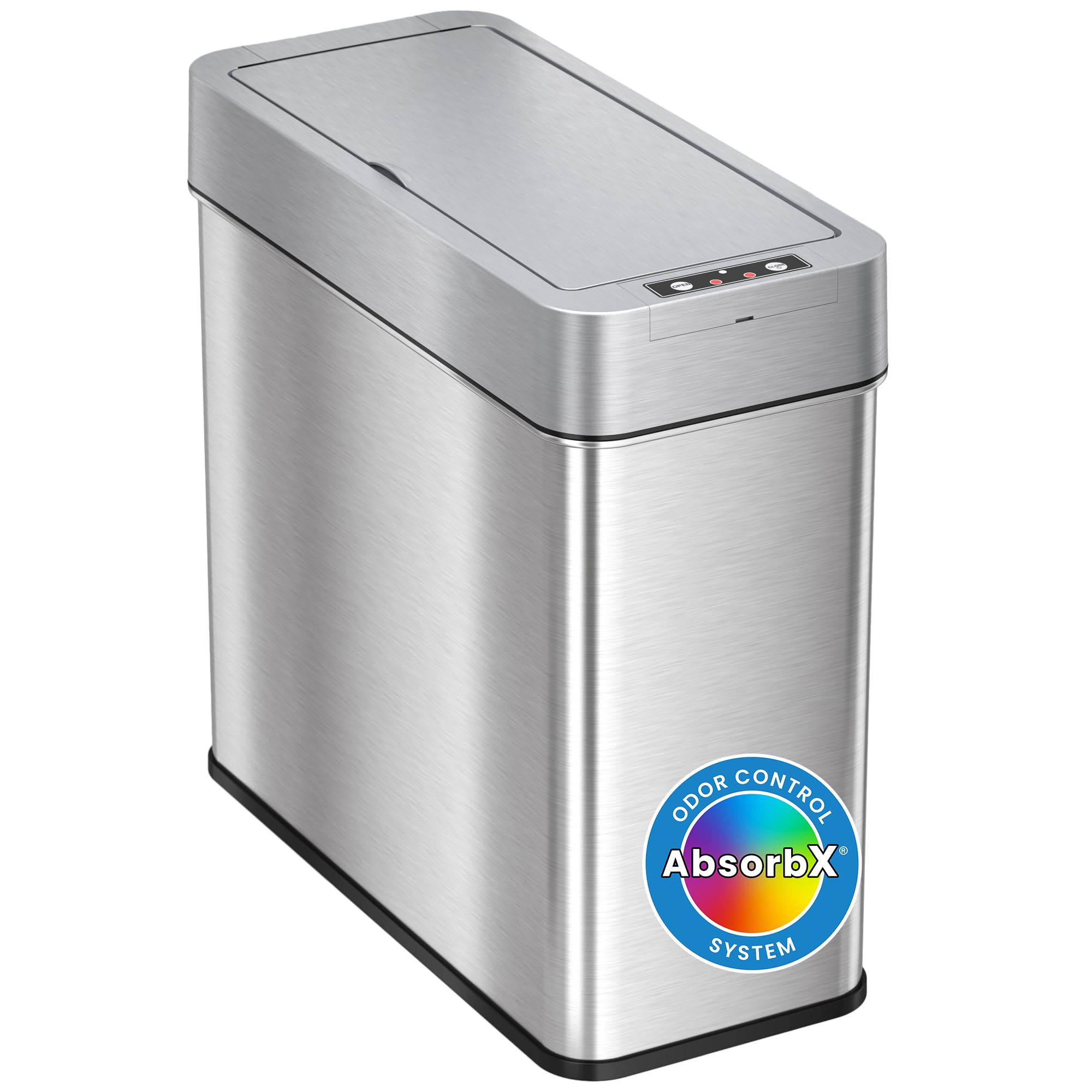iTouchless 4 Gallon Slim Sensor Garbage Can (Lid Opens Right) with AbsorbX Odor Control, 15 Liter Slim Stainless Steel Automatic