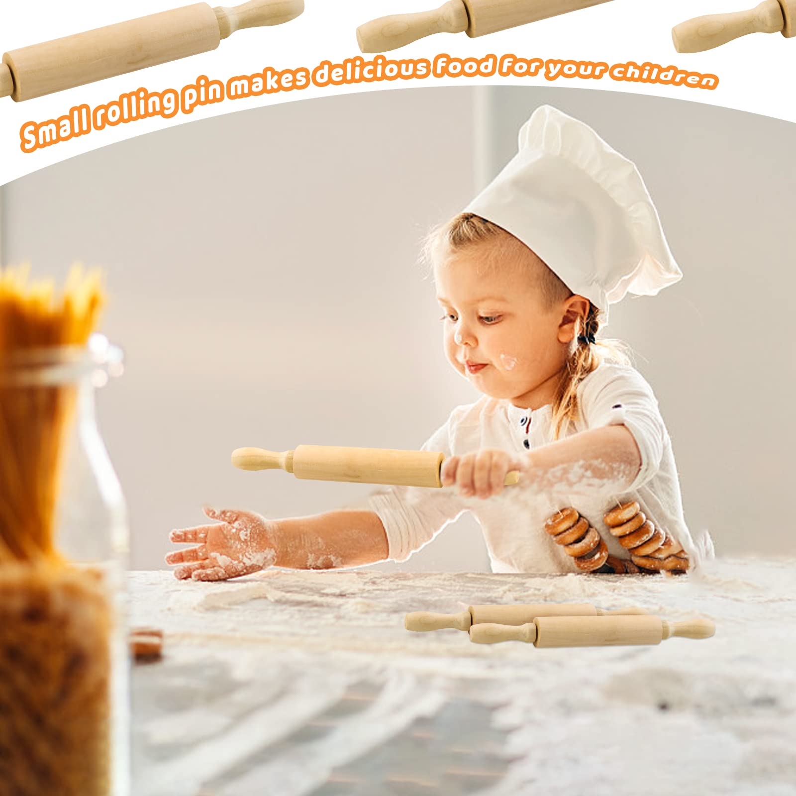 Billioteam 6 Pack 8 Inch Mini Wood Rolling Pin,Great For Children Kids Girls And Boys,Small Wooden Rollers For Art And Crafting,