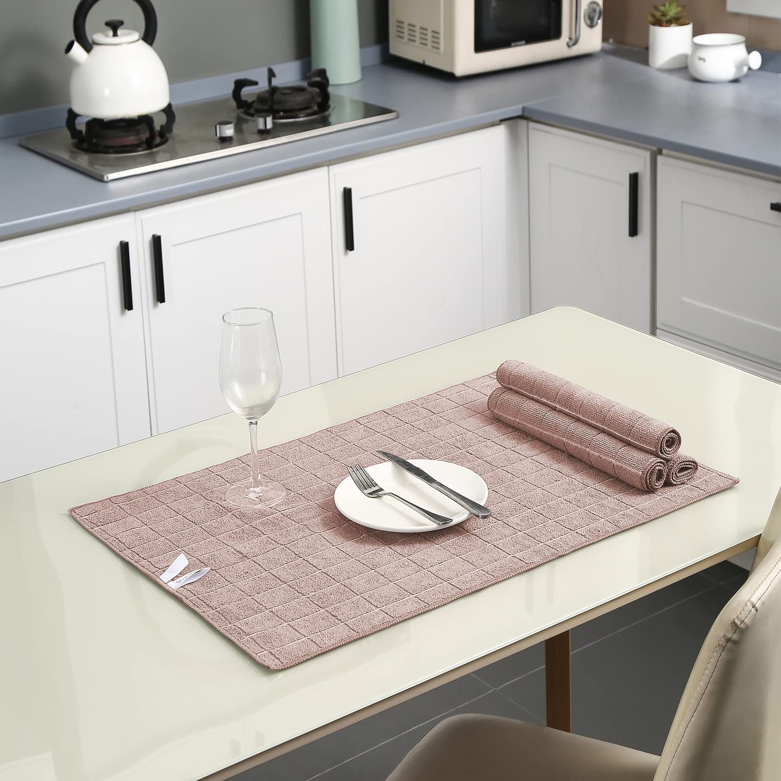 Puomue Microfiber Kitchen Towels And Dishcloths Set, 26 X 18 Inch And 12 X 12 Inch, Set Of 12 Bulk Lint Free Dish Towels For Dry