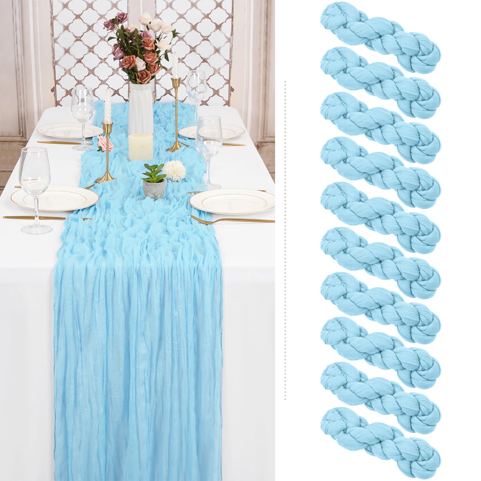 10 Pack Dusty Pink Cheesecloth Table Runner Gauze Table Runner 10Ft Long Semi-Sheer Table Runner Boho Or Rustic Wedding Table De