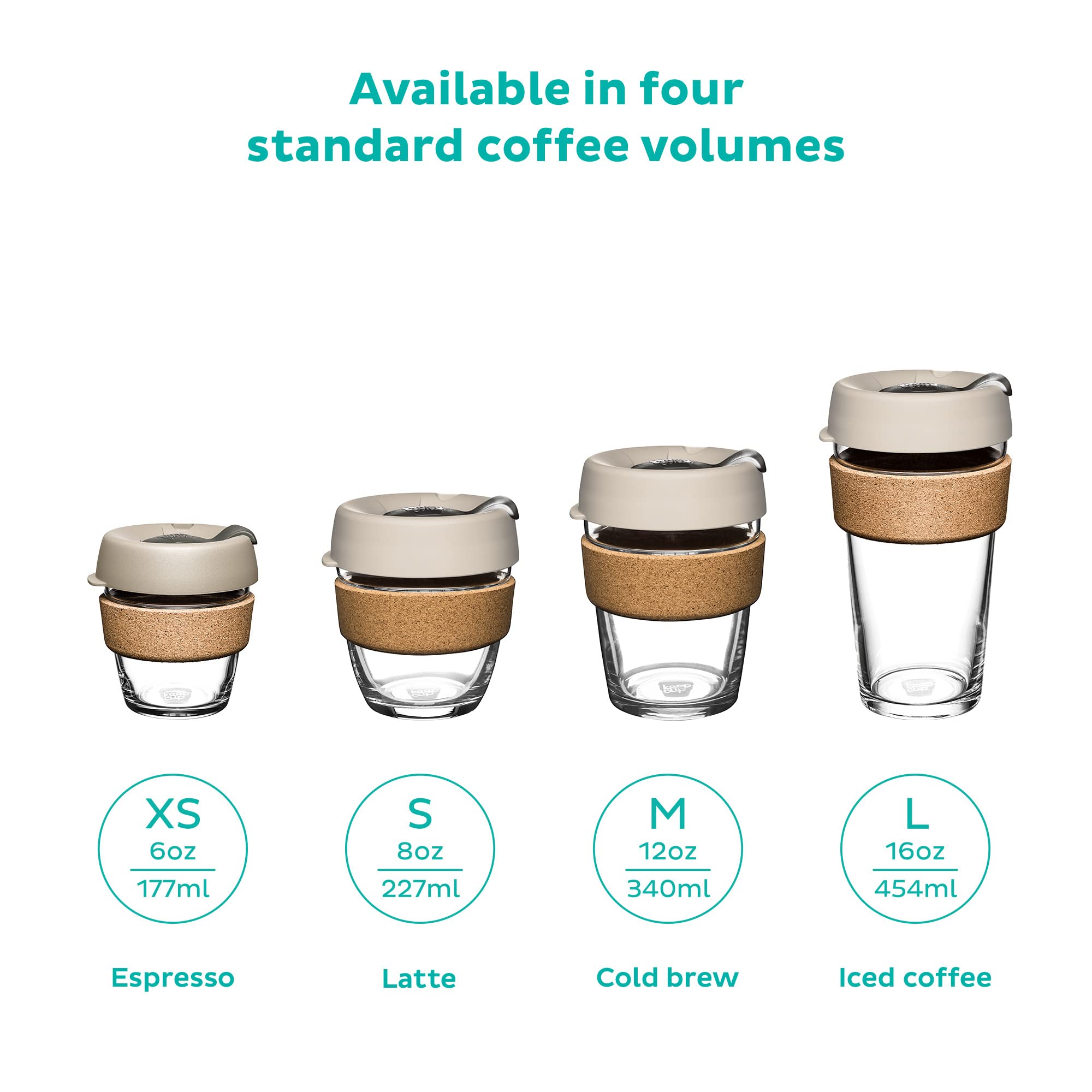 Keepcup Brew Cork - Reusable Coffee Cup Tempered Glass And Natural Cork, L 16Oz/454Ml - Black