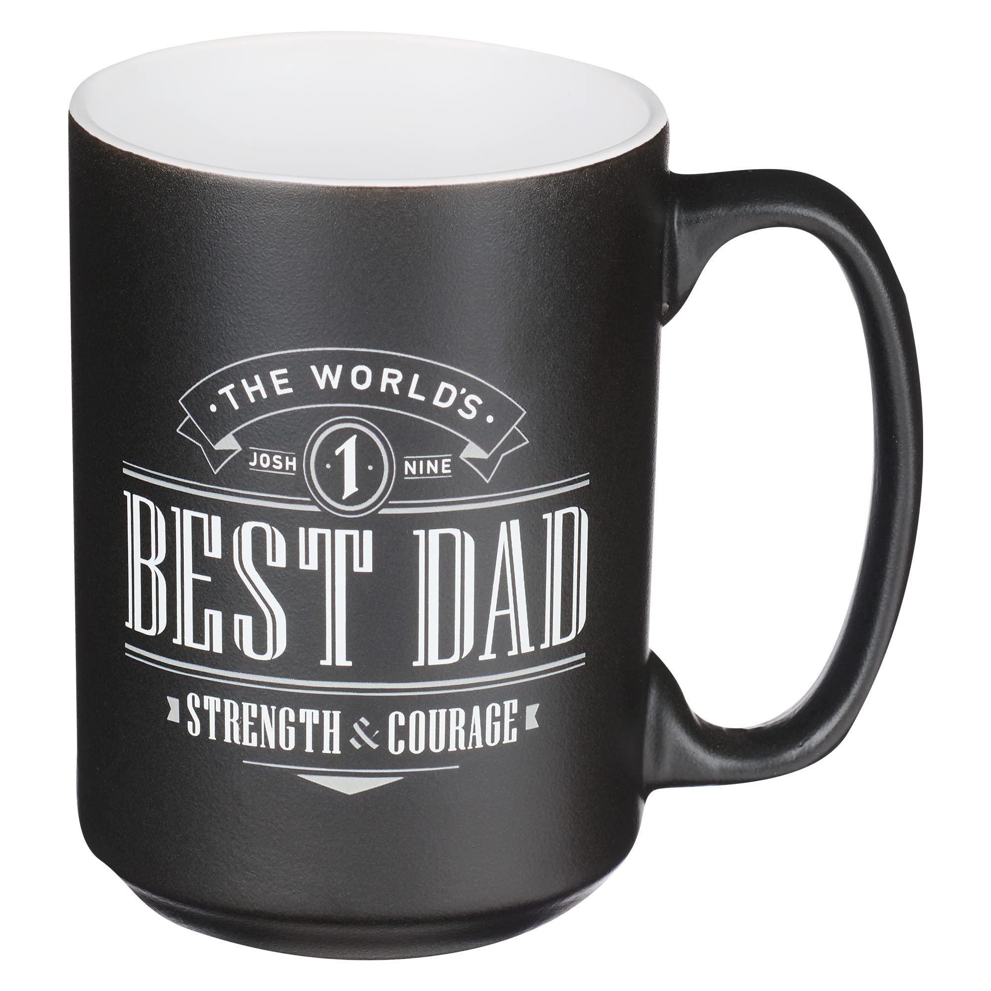 Christian Art Gifts Coffee Mug W/Scripture, World'S Best Dad Strength Courage Joshua 1:9 Black/White, Microwave/Dishwasher Safe,