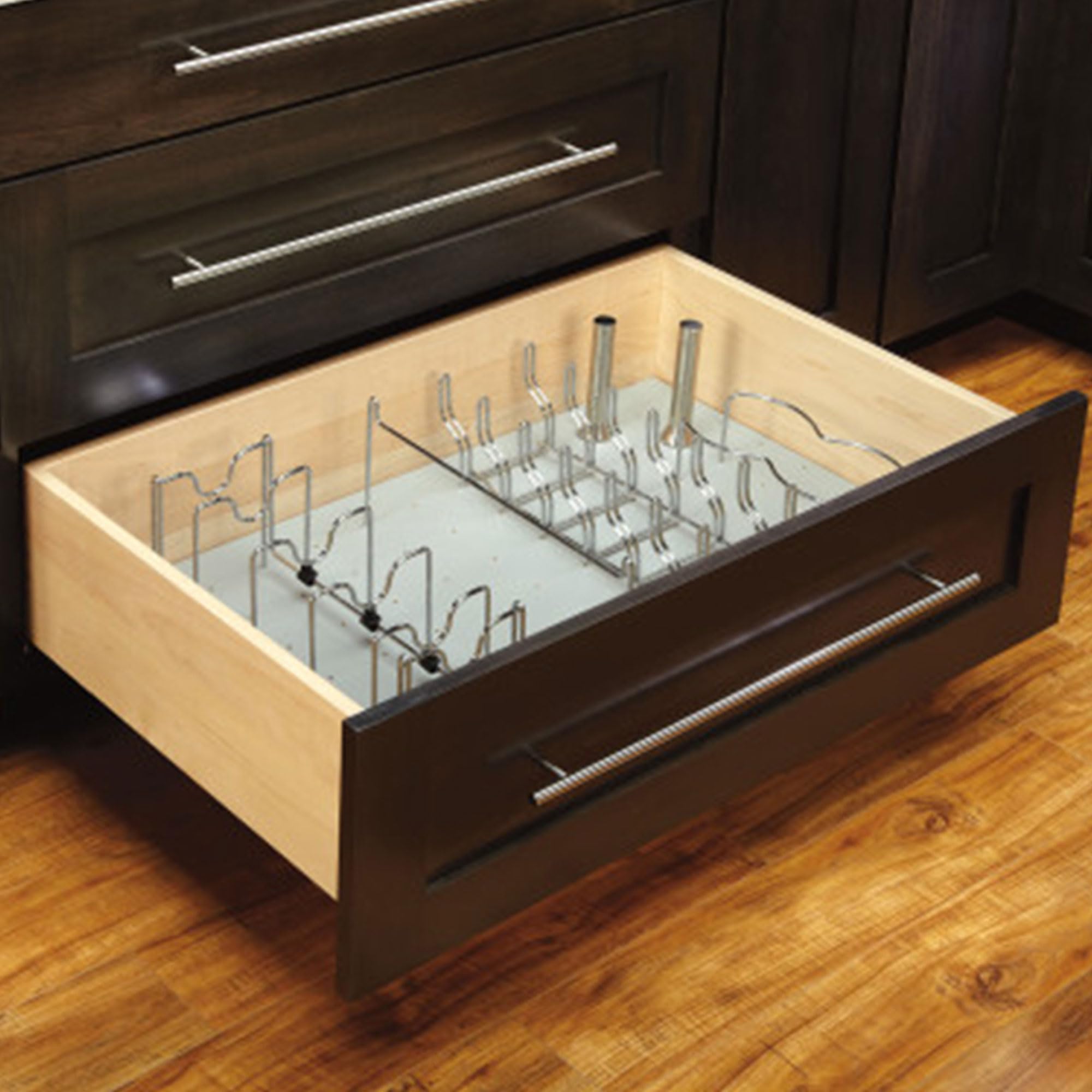 Rev-A-Shelf Kitchen Cabinet Drawer Storage Organizer for Pot and Pan Lid Storage  For 4DPS & 4DPBG Interior Peg Boards  Hold 6 Lids  Chrome  5DLD-1-CR