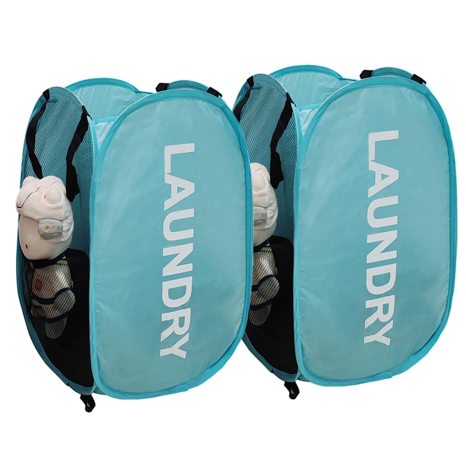 Aplter 2Pack Collapsible Laundry Baskets Pop Up Laundry Hamper Mesh Storage Bins Kids Hamper For Laundry, Blue