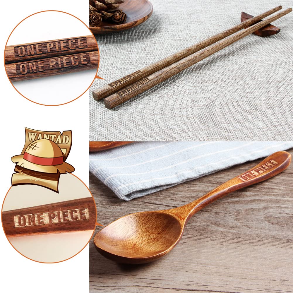 shiningsoul 3 PCS ONEPIECE Luffy Straw Hat Ramen Bowl Set Anime (Straw Hat Ceramic Bowl + Wooden spoon + Chopsticks) Dishwasher & Microwave Safe - Good Gift for Anime Fans