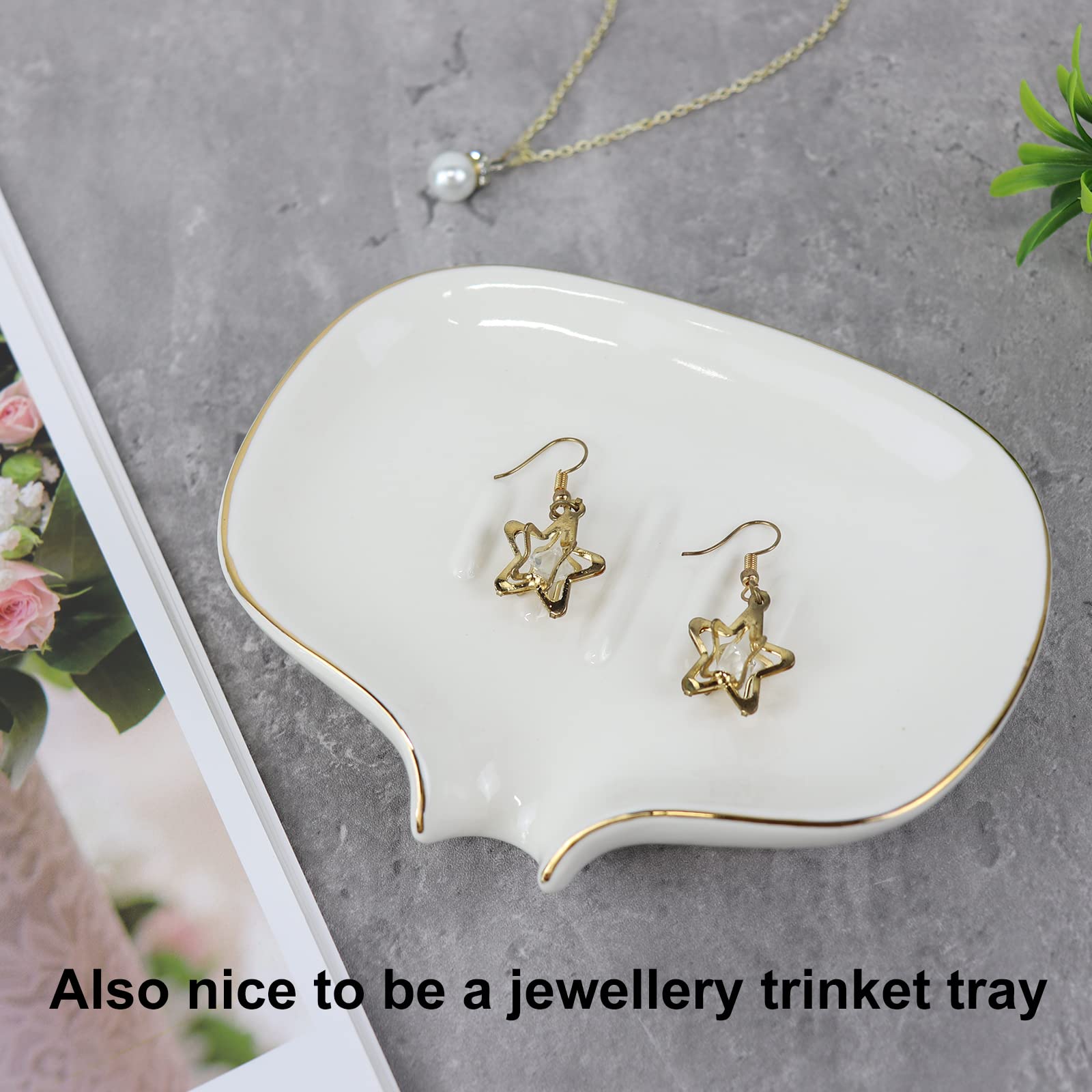 Polyroyal White Soap Dish Ceramic Self Draining Soap Dish Waterfall Slot Gold Edge Bathroom Accessories for Bathroom  Kitchen Bar Counter