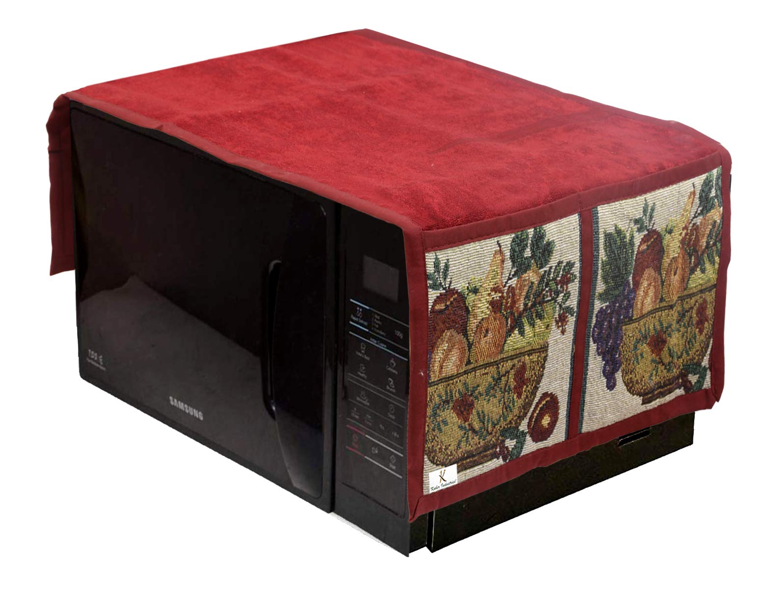 Kuber Industries Velvet Microwave/Oven Top Cover With 4 Utility Pockets 23 Ltr (Maroon)-Kubmart11832
