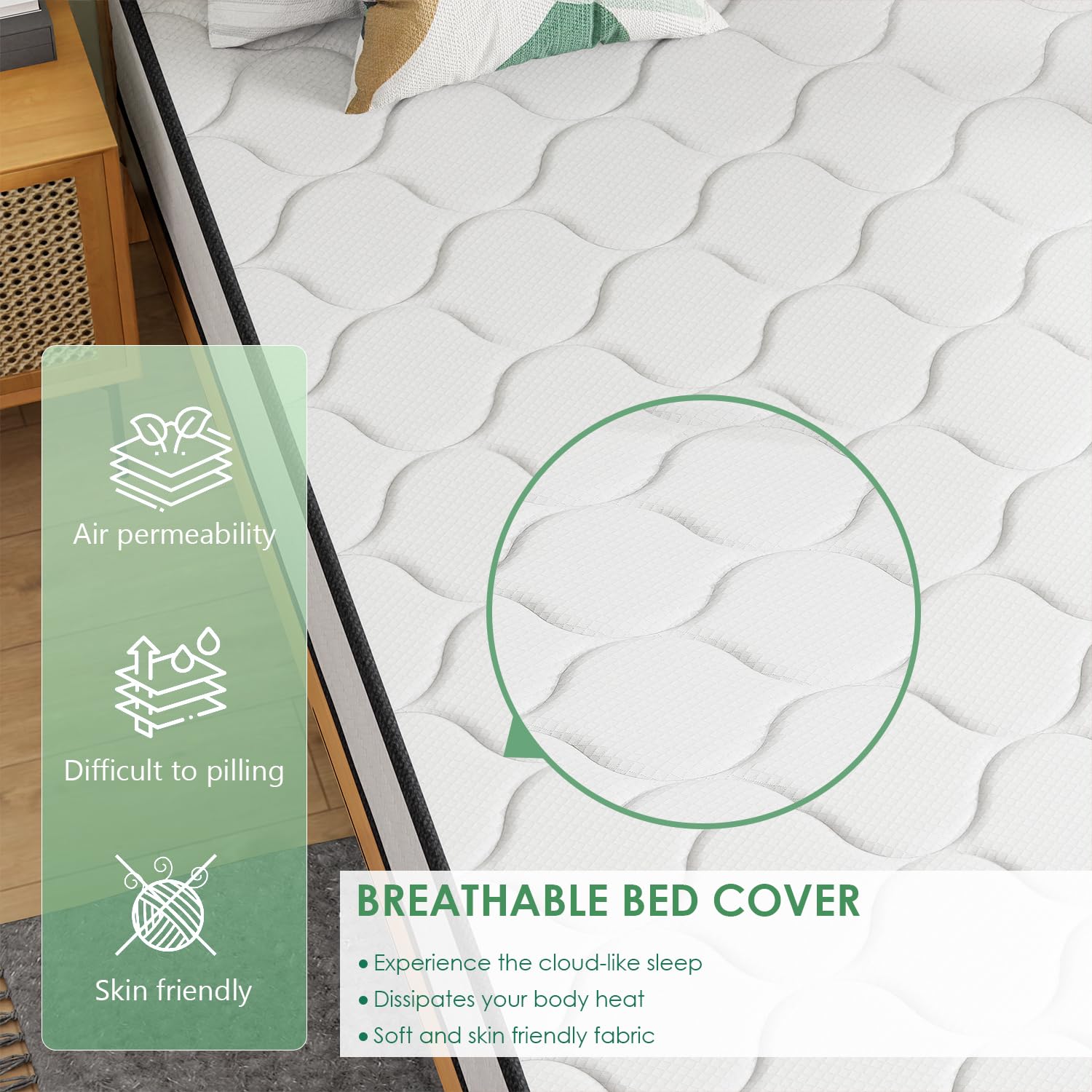 Paylesshere 10 Inch Innerspring Queen Mattress Medium Firm Hybrid Mattress With Removable Cover Certipur-Us Certified Bed-In-A-B