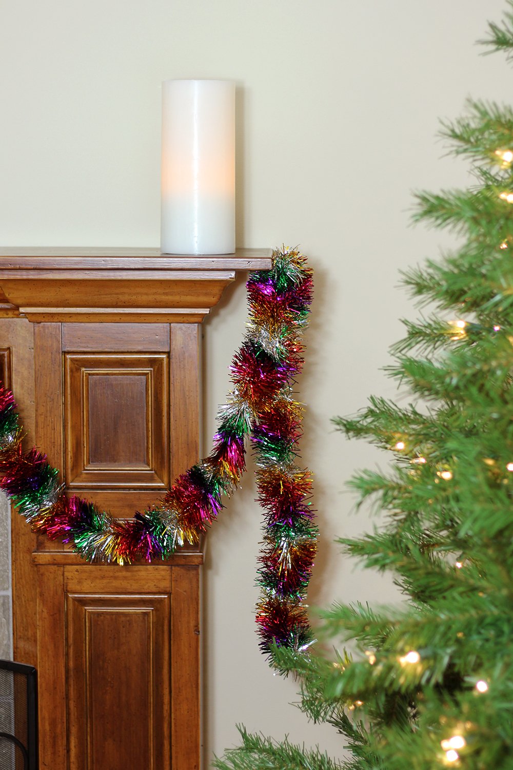 Northlight Festive Shiny Rainbow Colored Christmas Foil Tinsel Garland Unlit-8 Ply, 50', Multi