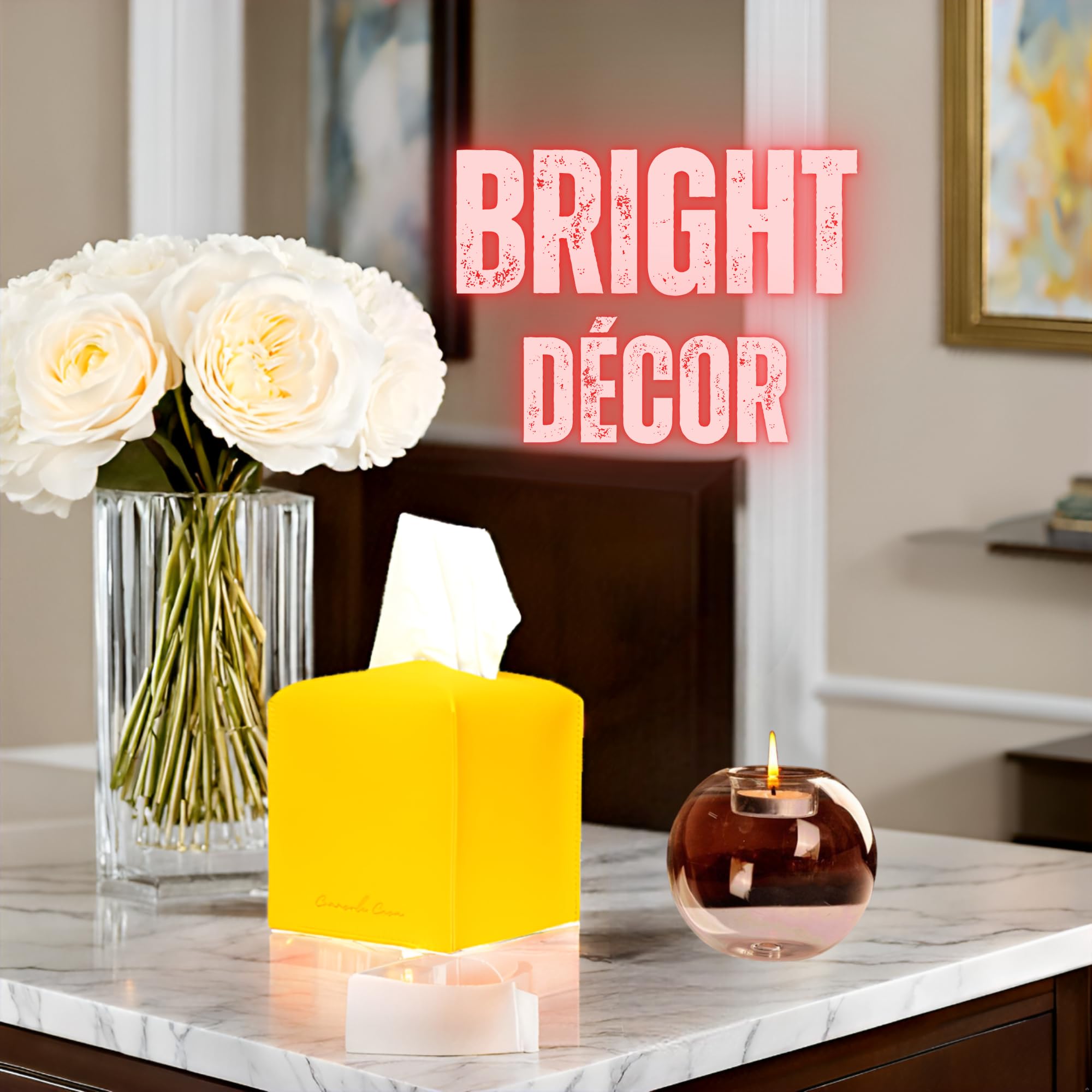 Connsole Casa Premium Pu Leather Tissue Box Holder - Elegant Hotel-Style Yellow Tissue Box Cover For Enhanced D  Cor Of Home, Of