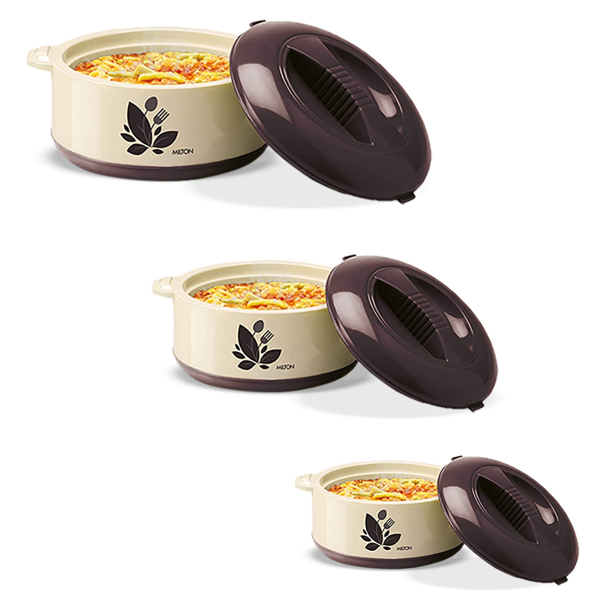 Milton New Orchid Jr. Inner Steel Casserole (450 Ml, 790 Ml, 1260 Ml) Gift Set Of 3, Dark Brown | Pu Insulated | Bpa Free | Food