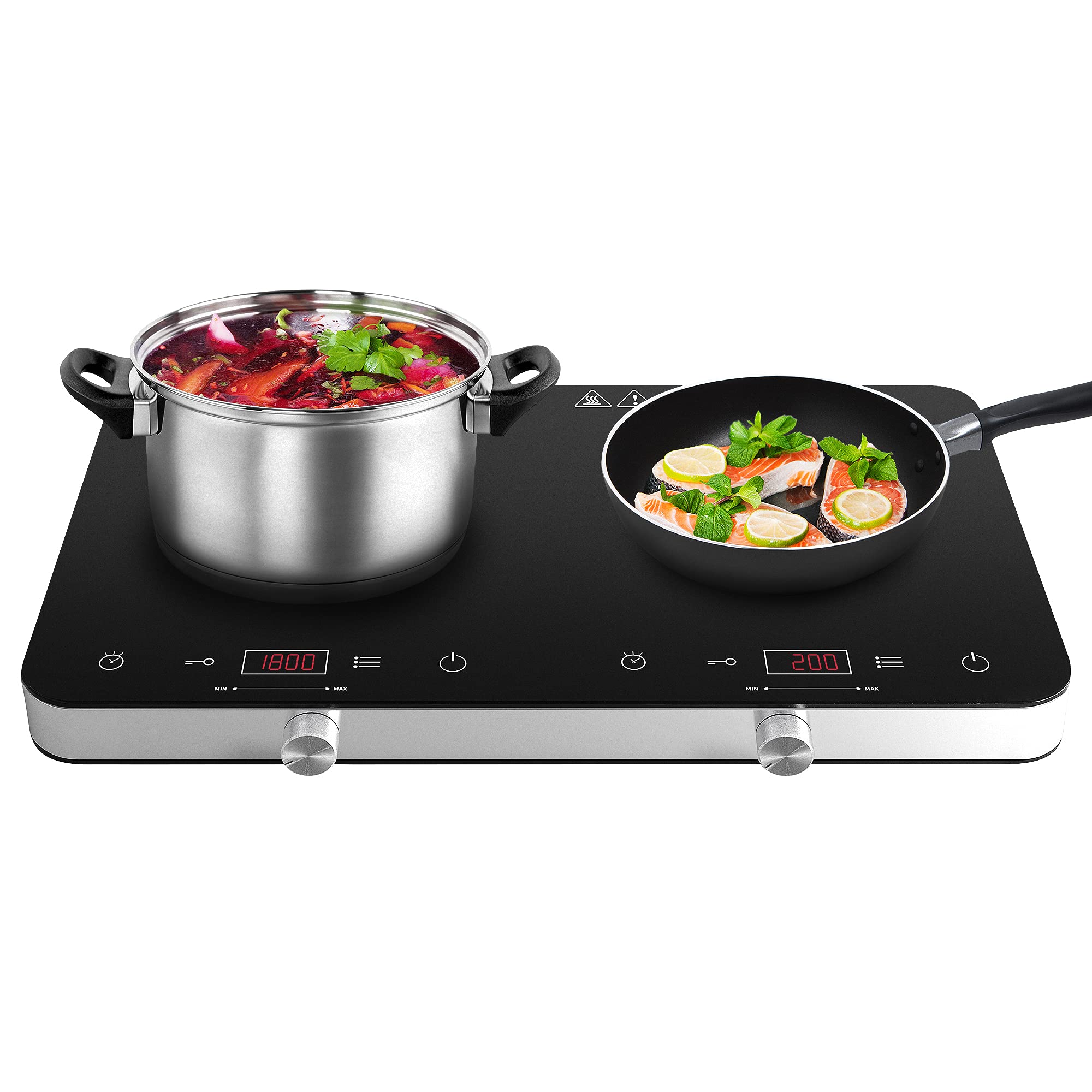 Cooktron Double Induction Cooktop Burner, 1800W 2 Burner Induction Cooker Cooktop, 10 Temperature 9 Power Settings Portable Elec