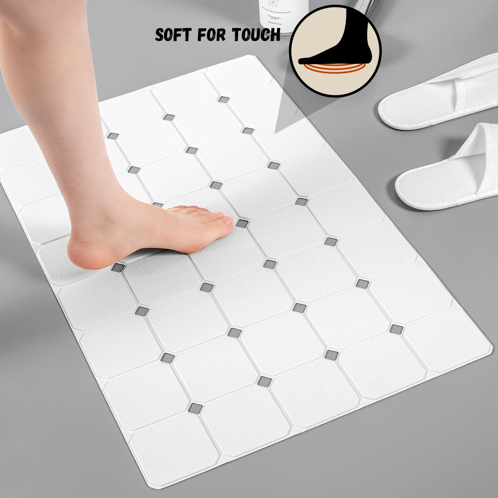 Kinbear Bath Mat For Textured Tub: Silicone Bathtub Mat Foldable Shower Mat Non Slip Tub Mat No Suction Cups 28 X 17.7Inch - Whi
