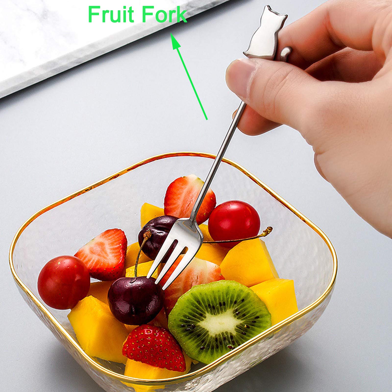 Maydahui 6Pcs Cat Fish Spoon And Fork Cute Coffee Animal Spork 5.8 Inch 18/10(304)Stainless Steel Teaspoon Dessert Drink Sugar S