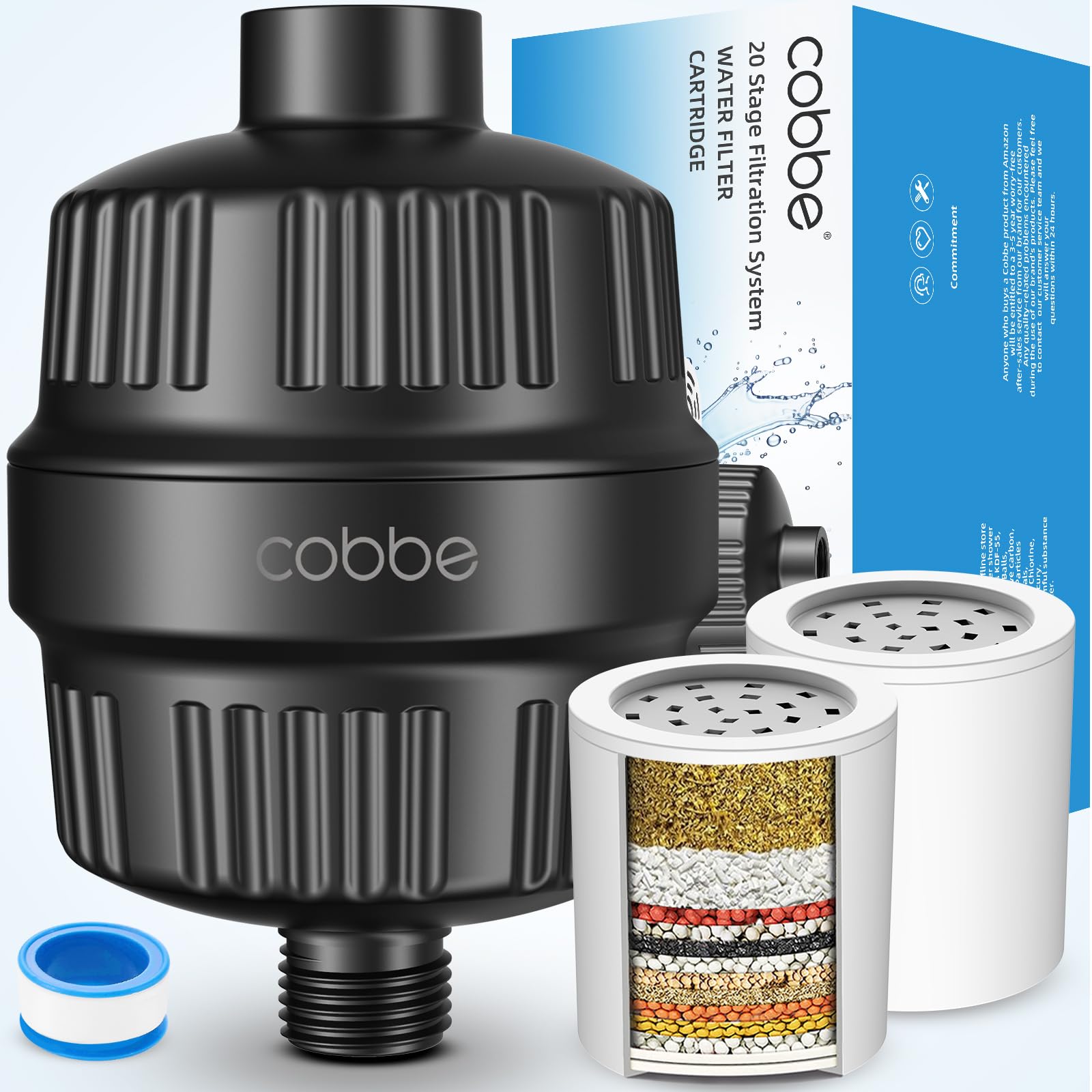 Cobbe Shower Filter For Hard Water Shower Head Filter - With Replaceable Filter Cartridges - High Output Shower Water Filter For