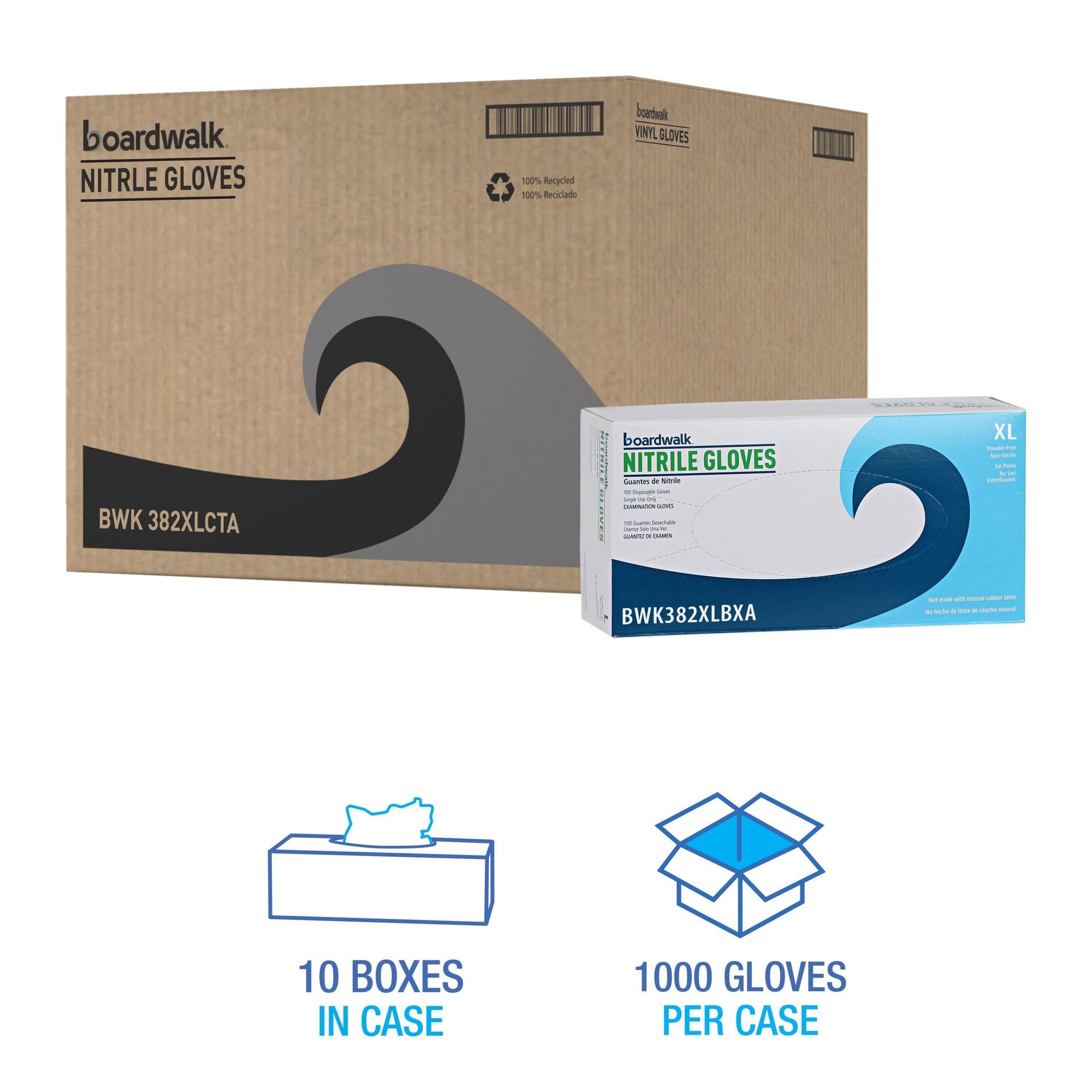 Boardwalk Disposable Examination Nitrile Gloves, X-Large, Blue, 5 Mil, 100/Box (382Xlbxa)