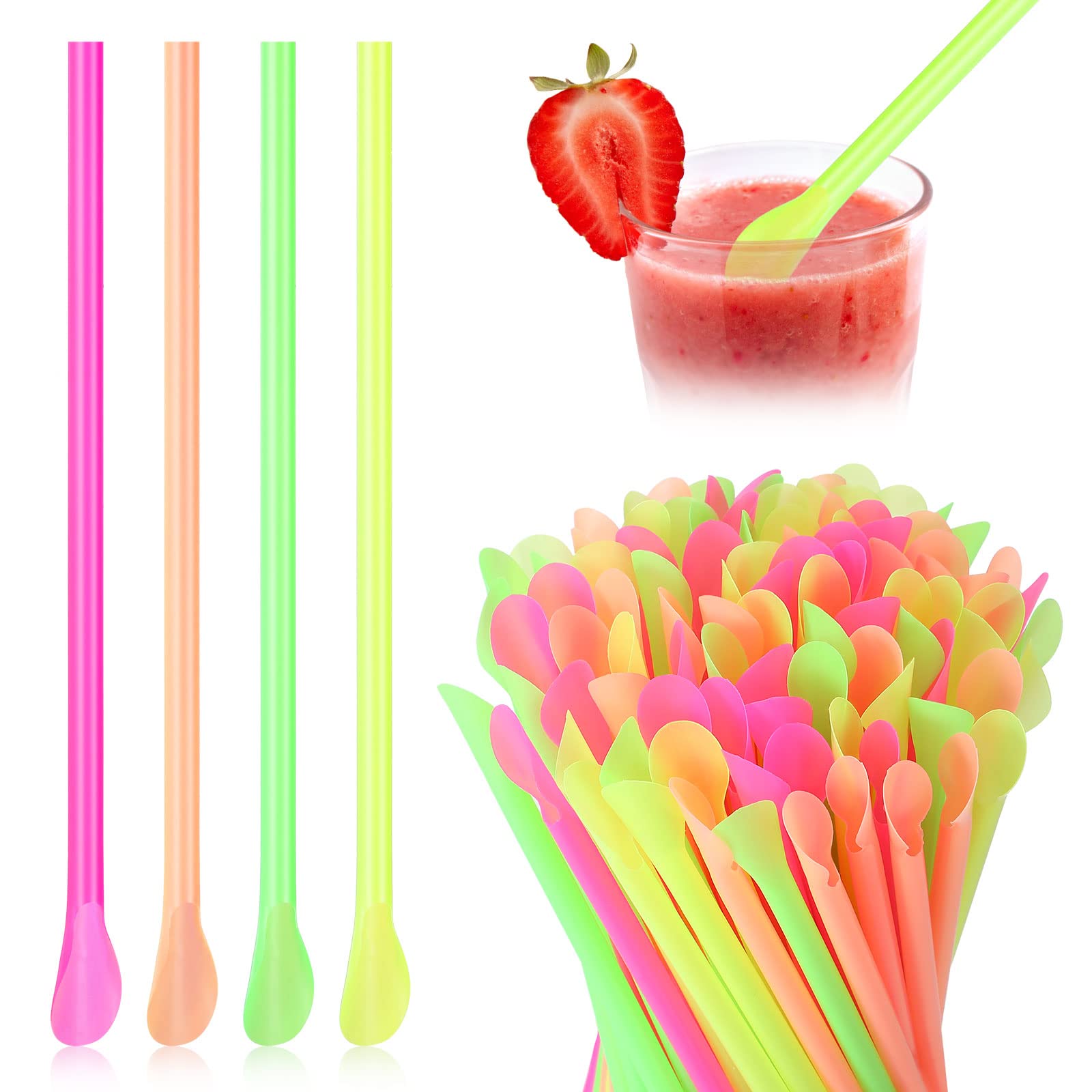 Eaasty 1000 Pcs Snow Cone Spoon Straws, Flexible Plastic Straws, Flexible Disposable Drinking Straws, Disposable Plastic Sip Sti