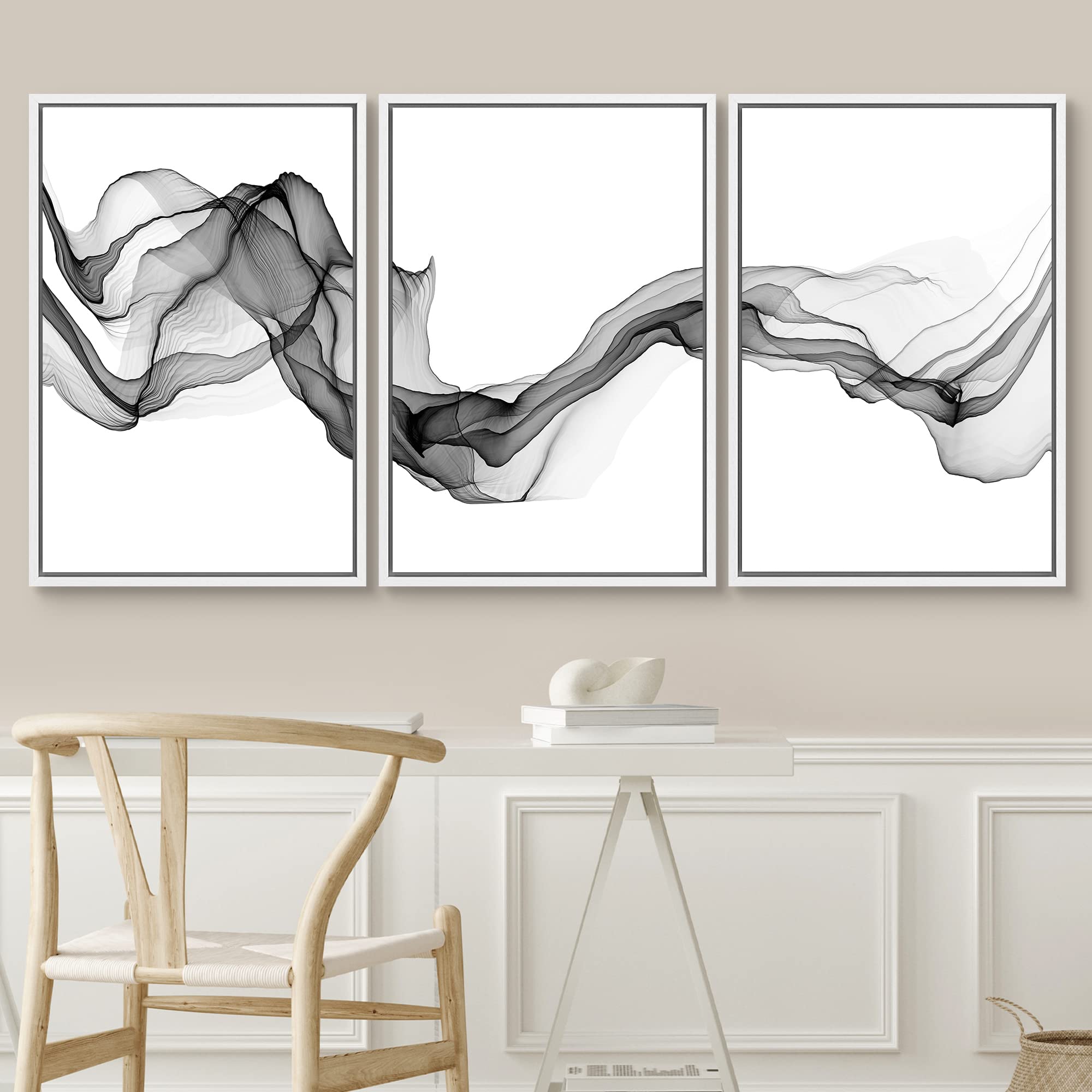 Signwin Framed Canvas Print Wall Art Flowing Gray Smoke Abstract Shapes Digital Art Modern Art Minimalist Relax/Calm Cool For Li