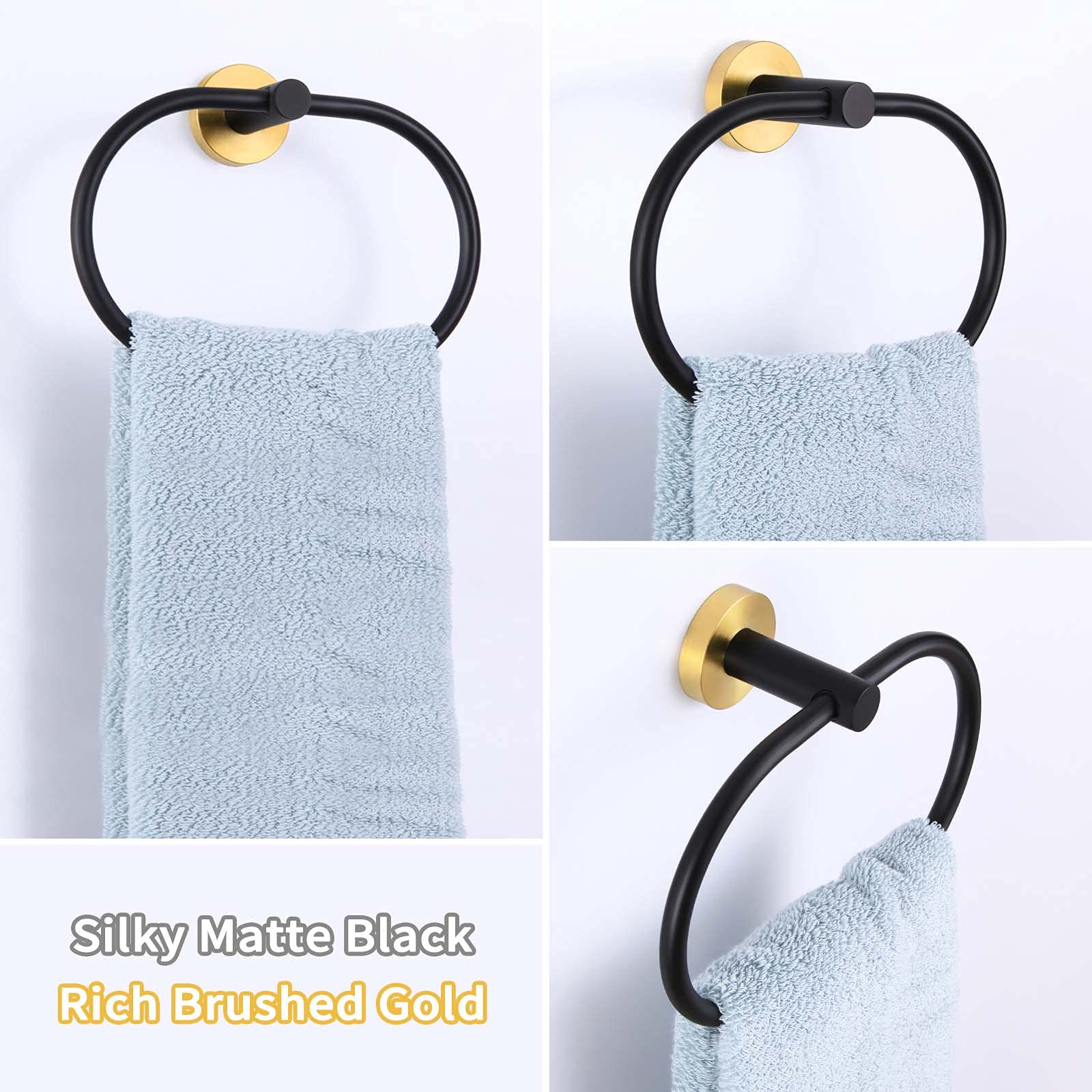 Swivel Towel Ring Black & Gold  Angle Simple Stainless Steel Hand Towel Rack  Bathroom Towel Holder for Wall