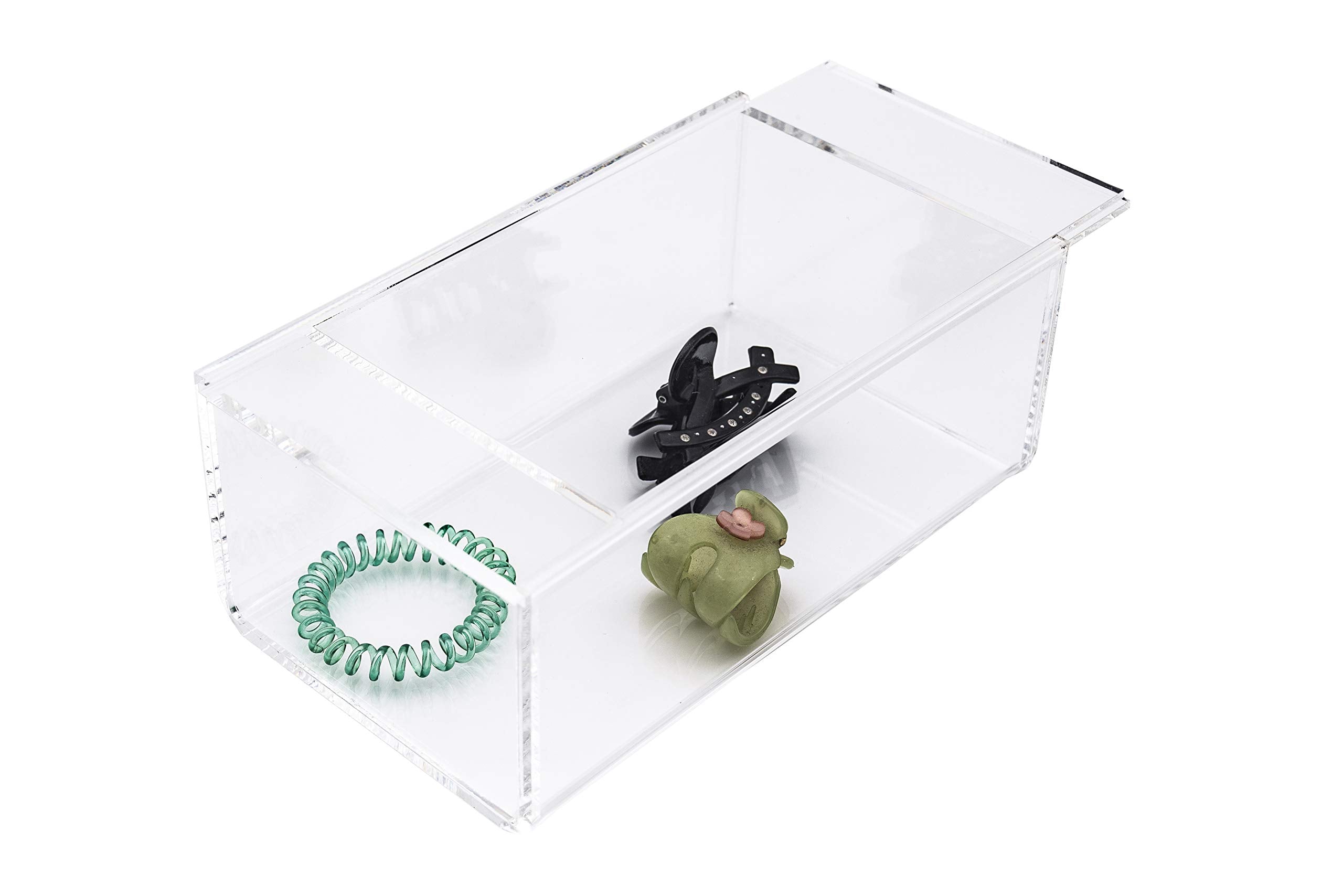 Huang Acrylic Clear Catchall Storage Container With Sliding Lid | 4.75''X8''X3.25'' Rectangle Bin For Organizing Kitchen, Bedroo