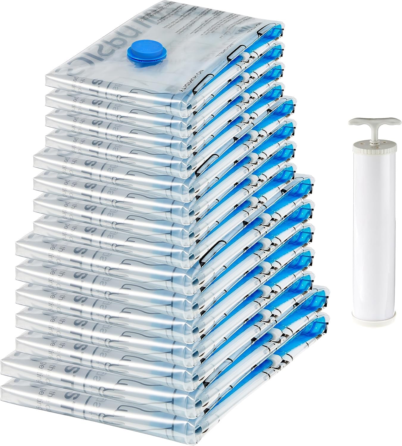 Amazon Basics Vacuum compression Storage Bags With Hand Pump  15-Pack  Multiple  White