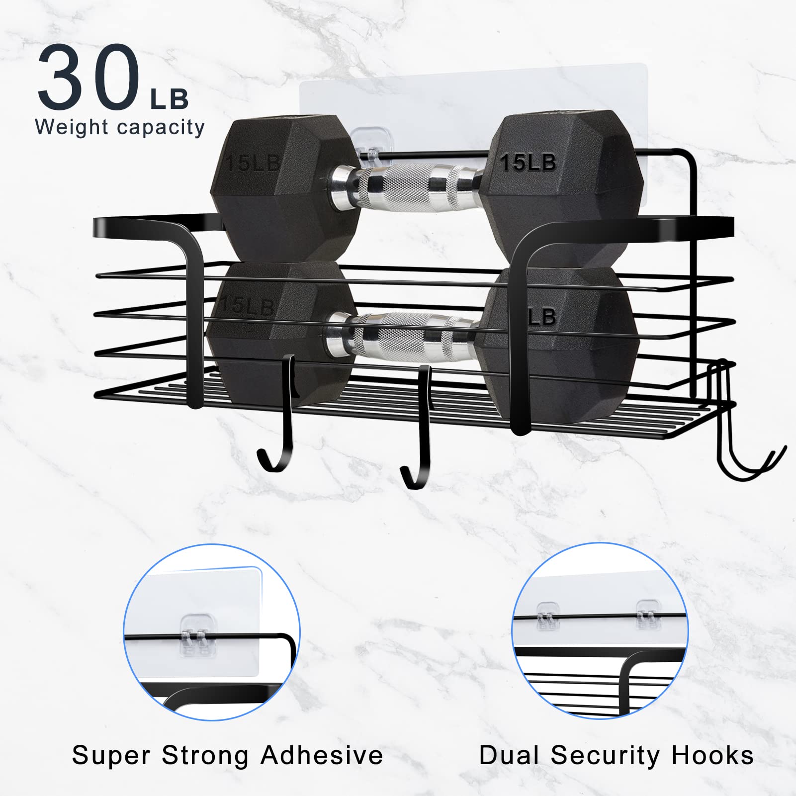 Shower Caddy  Adhesive Shower Organizer with Soap Dish and 4 Hooks  Rustproof Stainless Steel Shower Shelves  Wall Mounted No Drilling Storage Shelf Basket Accessories for Bathroom & Kitchen