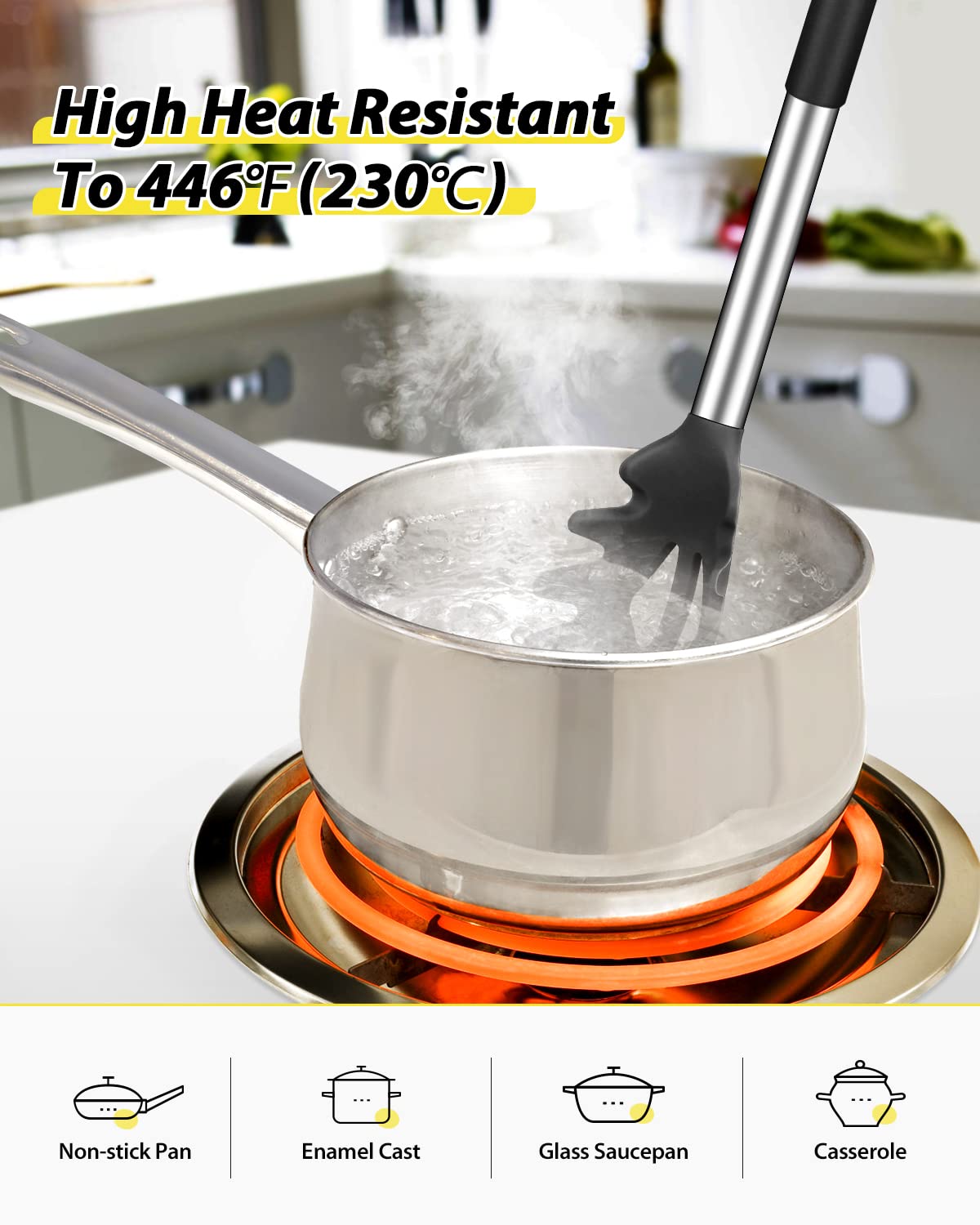 Silicone Pasta Fork And Soup Ladle Set, Non-Stick Bpa Free Heat-Resistant Handy Kitchen Utensils For Cooking, Serving, Draining,