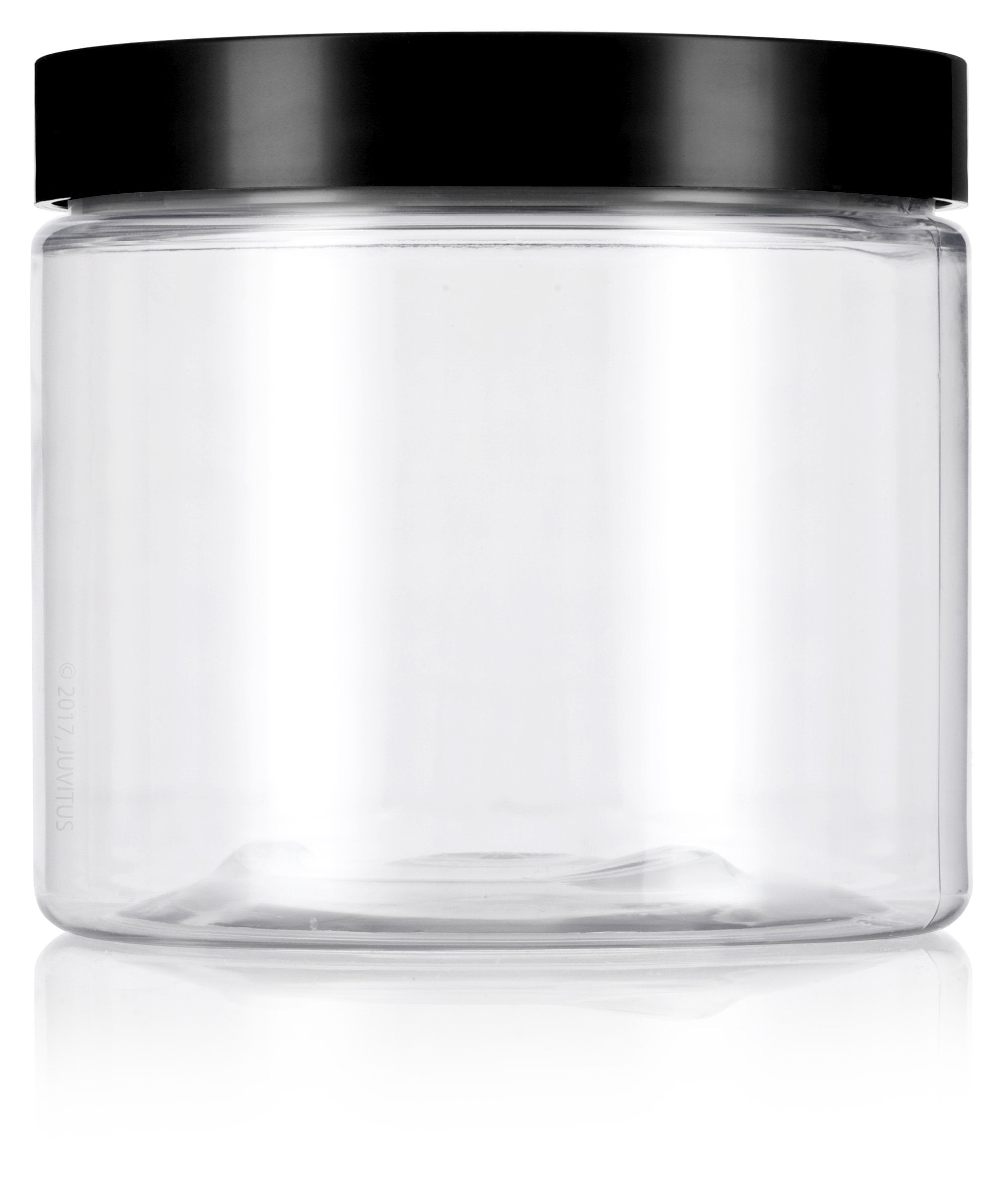 16 Oz Clear Pet Plastic (Bpa Free) Large Refillable Jar With Black Smooth Lids (6 Pack)