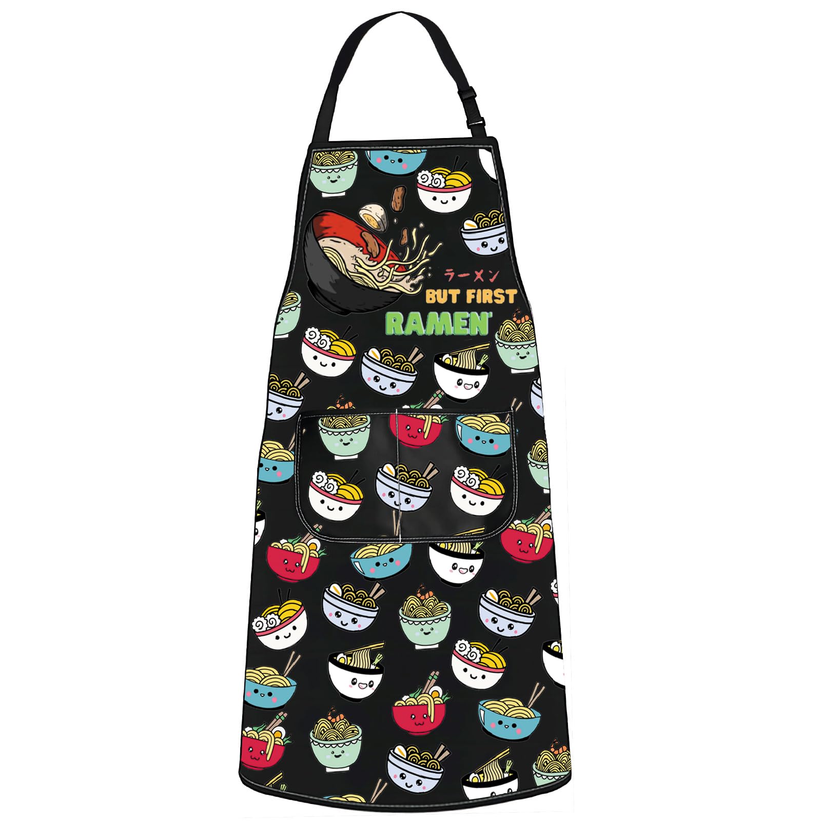 Wzmpa Funny Ramen Grilling Apron Ramen Lover Gift But First Ramen Adjustable Apron With Pockets Ramen Noodles Merch (But First R